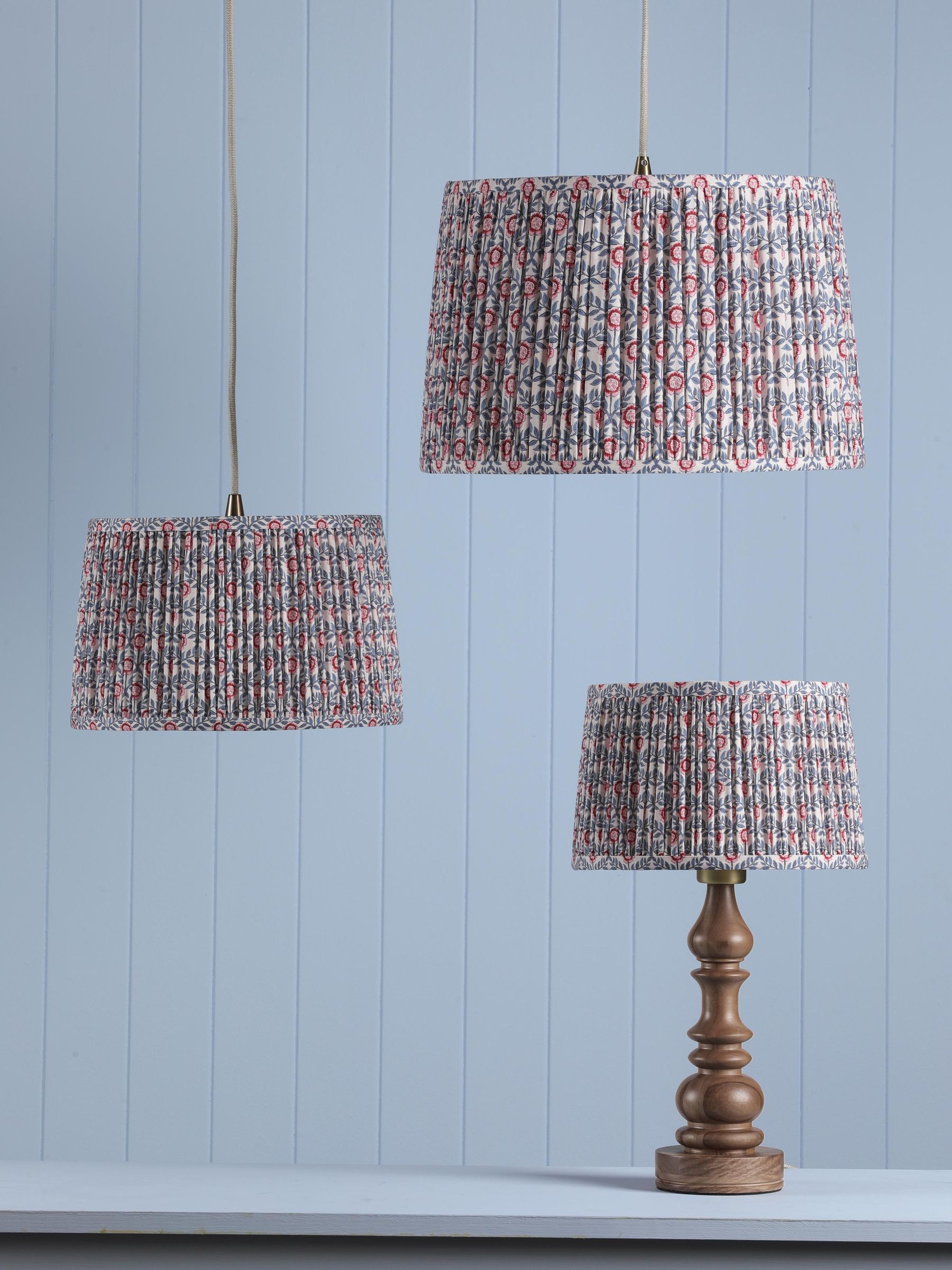 Blue & Pink Folly Pleated Cotton Easyfit Lamp Shade - Image 2 of 7 Blue & Pink Folly Pleated Cotton Easyfit Lamp Shade - Image 2 of 7