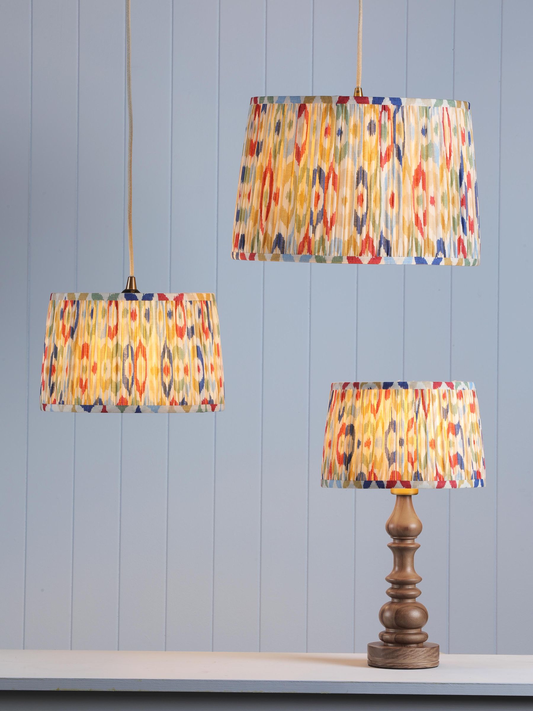 Blue & Multi Folly Pleated Cotton Easyfit Lamp Shade - Image 1 of 7 Blue & Multi Folly Pleated Cotton Easyfit Lamp Shade - Image 1 of 7