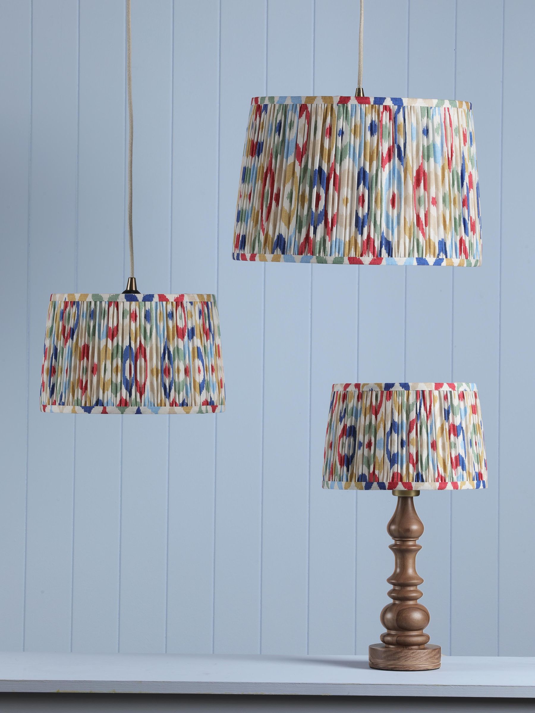 Blue & Multi Folly Pleated Cotton Easyfit Lamp Shade - Image 2 of 7 Blue & Multi Folly Pleated Cotton Easyfit Lamp Shade - Image 2 of 7
