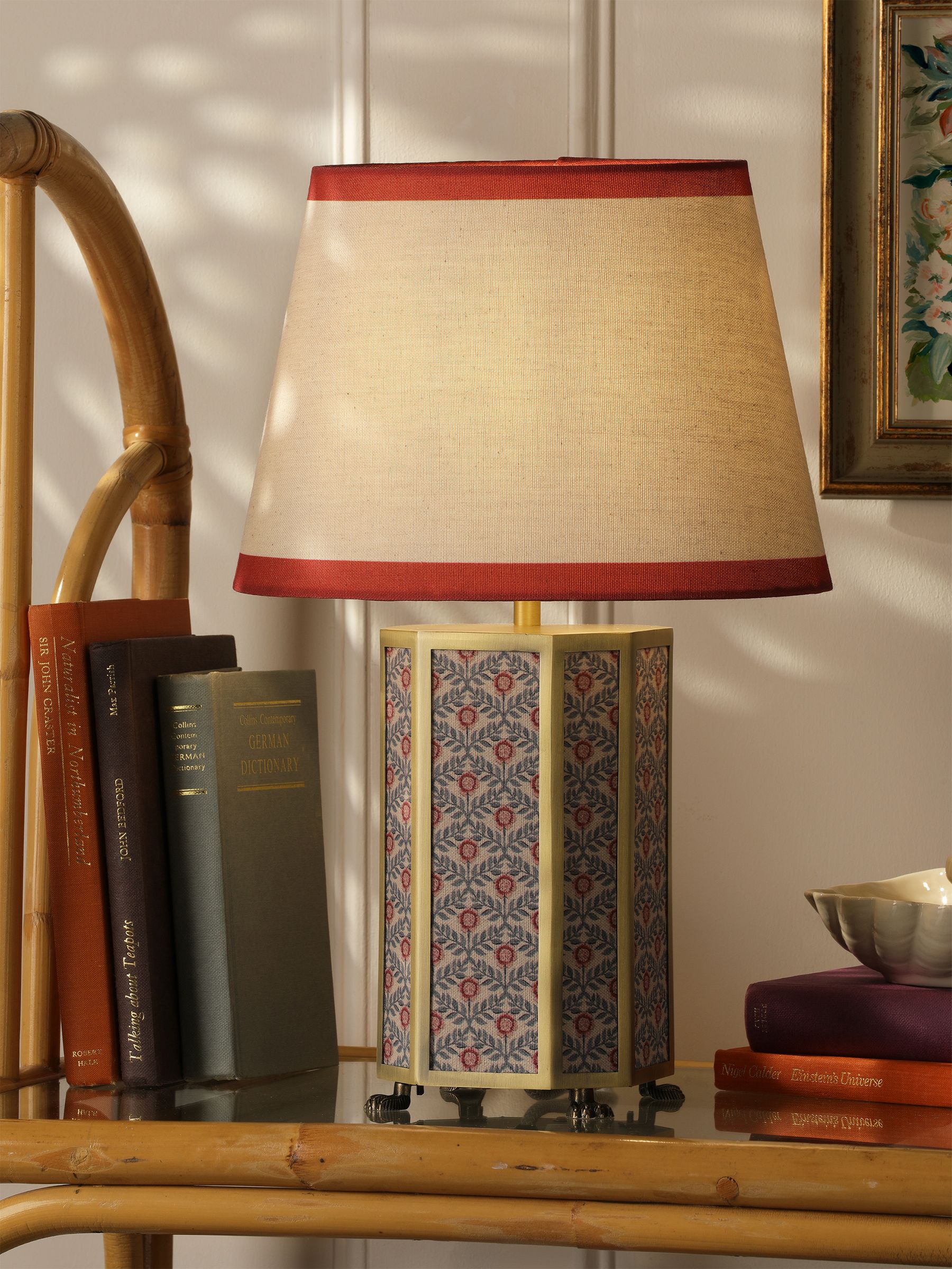 White & Red Helmingham Antique Brass Claw Foot Table Lamp - Image 1 of 7
