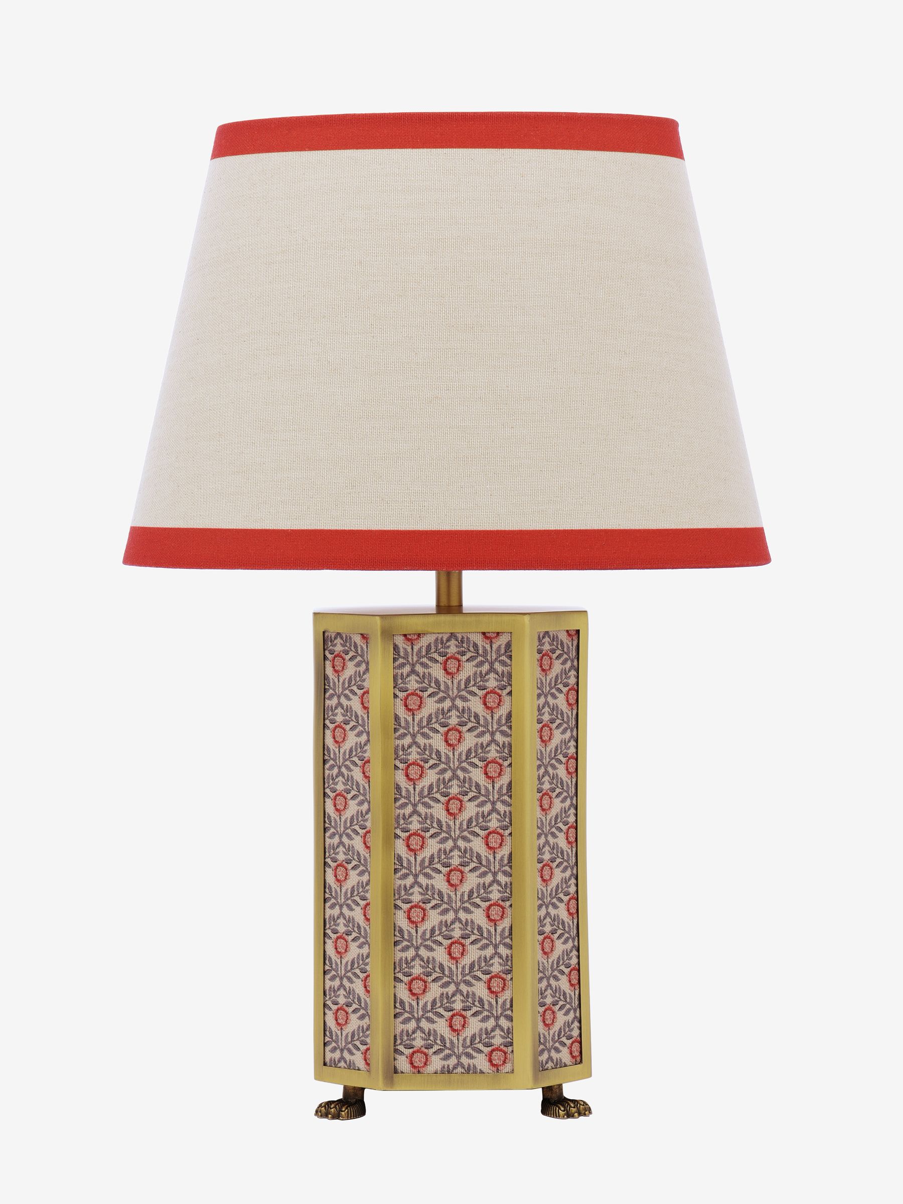 White & Red Helmingham Antique Brass Claw Foot Table Lamp - Image 6 of 7
