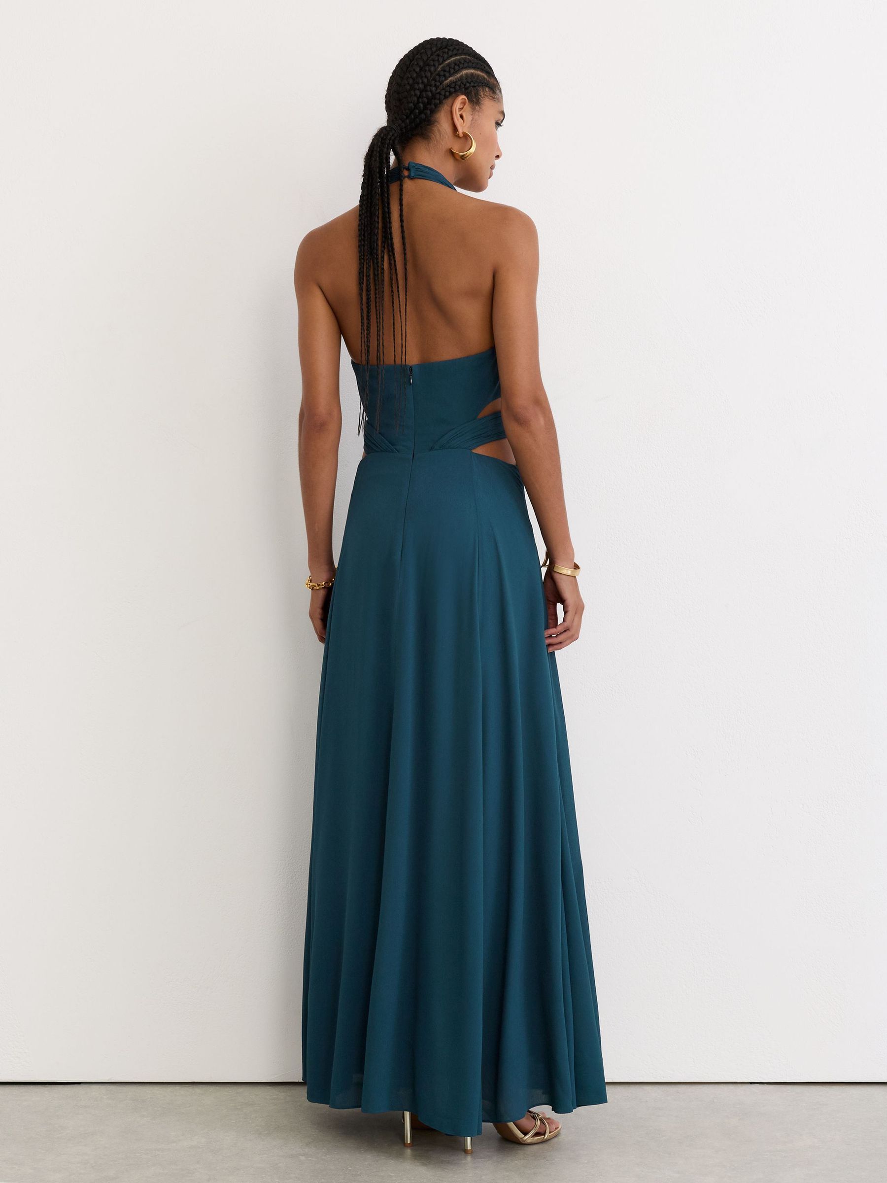 Petite Halterneck Pleated Maxi Dress in Teal Green - Image 6 de 8