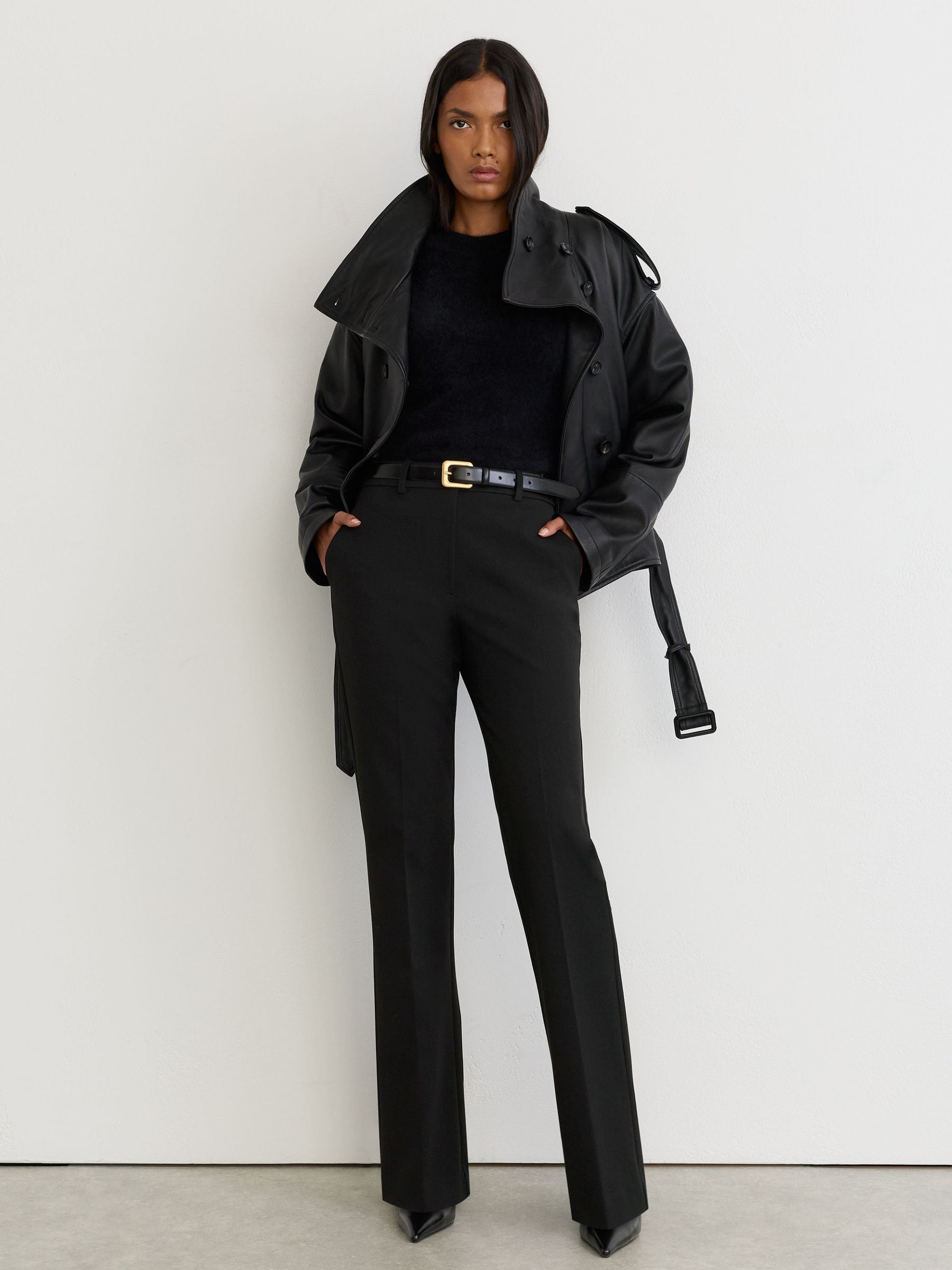 Petite Flared Mid-Rise Tailored Trousers in Black - Image 4 of 8