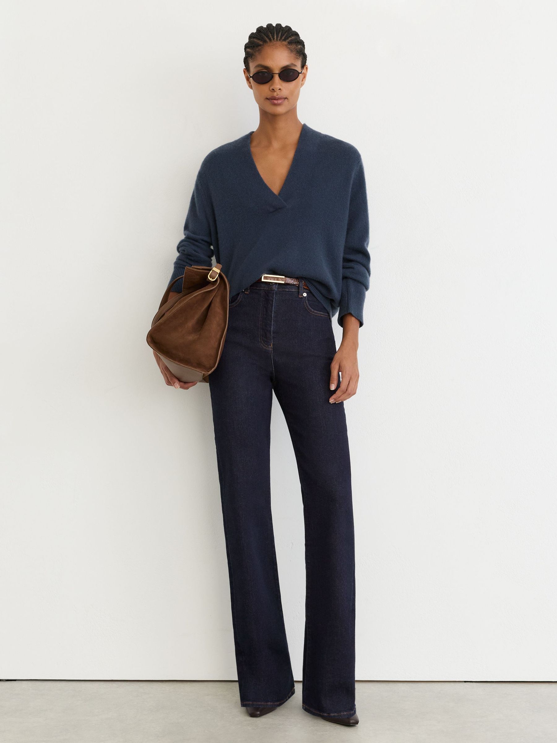 Højtaljede Bootcut-jeans i mørkeblå - Billede 1 af 7
