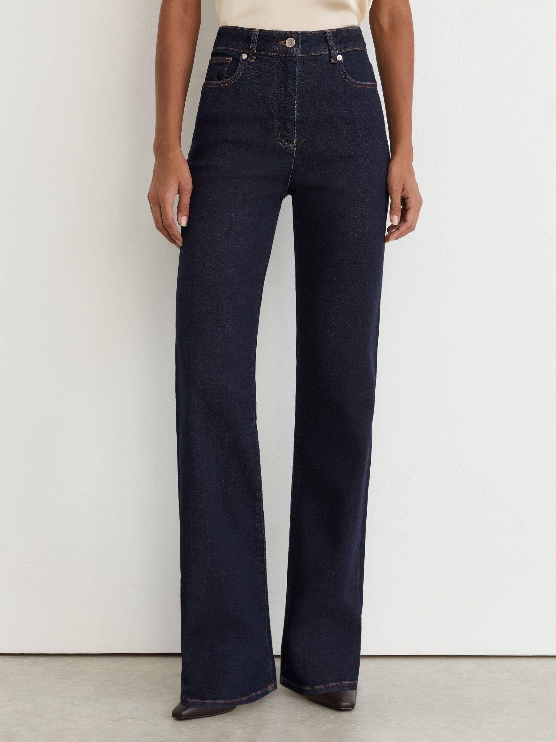 Højtaljede Bootcut-jeans i mørkeblå - Billede 3 af 7