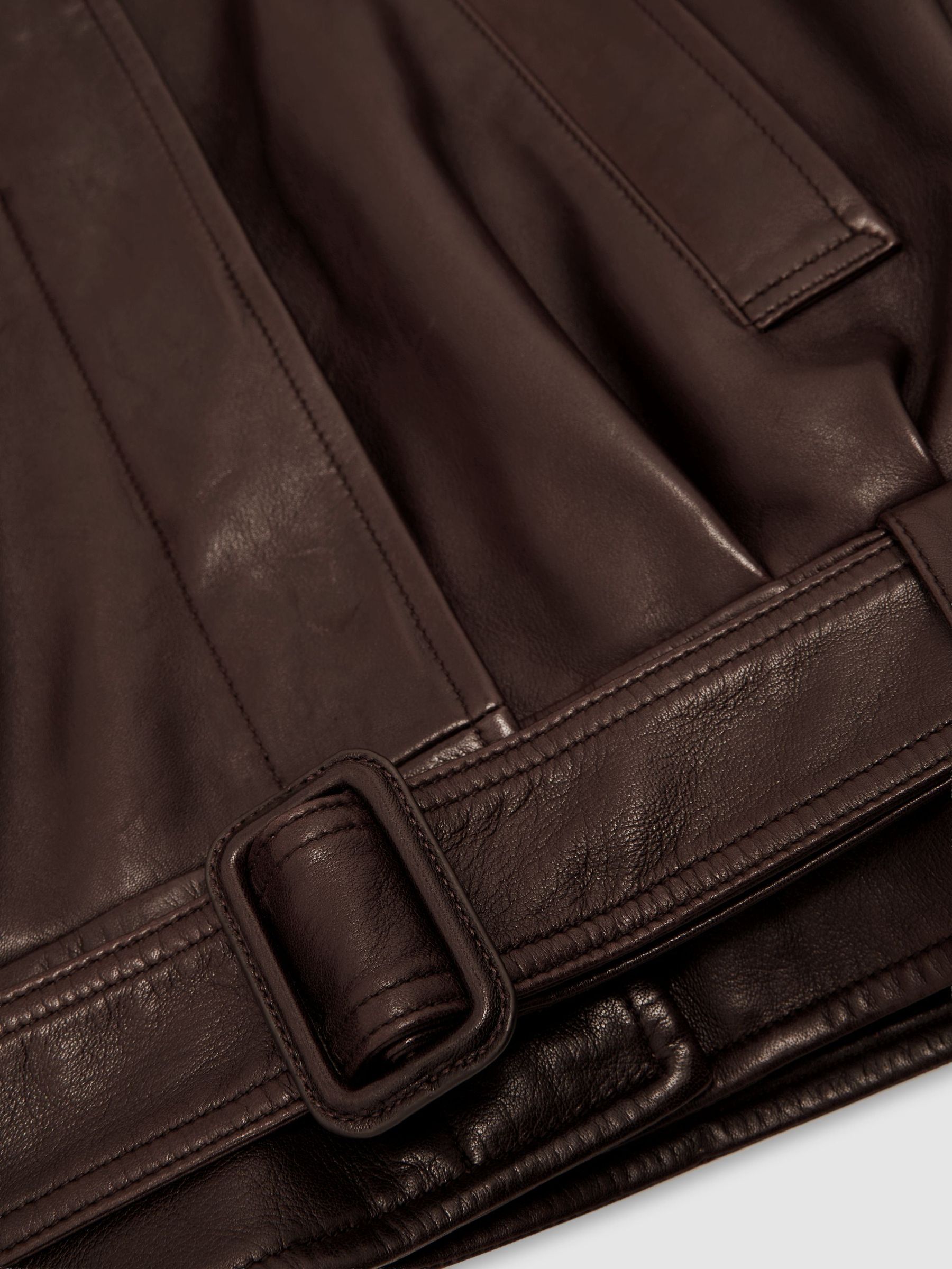 Leather Belted Raglan-Sleeve Jacket in Dark Burgundy - Image 11 of 11