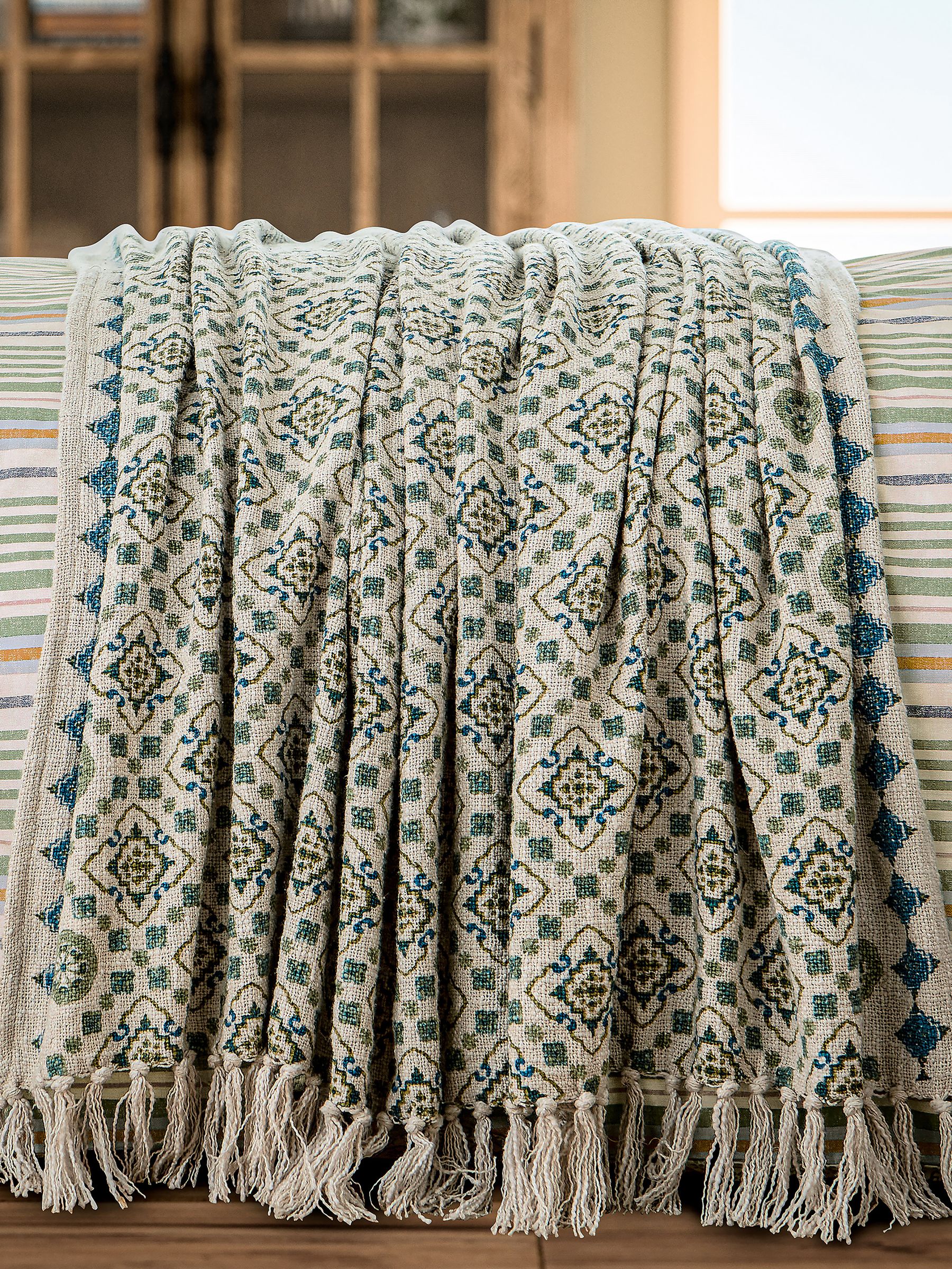 Cream Country Tiles Throw - Image 1 of 4 Cream Country Tiles Throw - Image 1 of 4