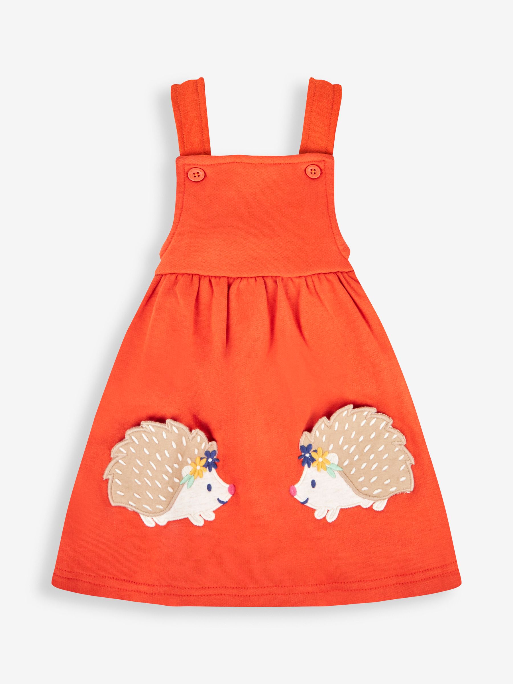 Rust Orange Hedgehog Girls' 2-Piece Appliqué Pinafore Dress & Top Set - Image 2 of 6