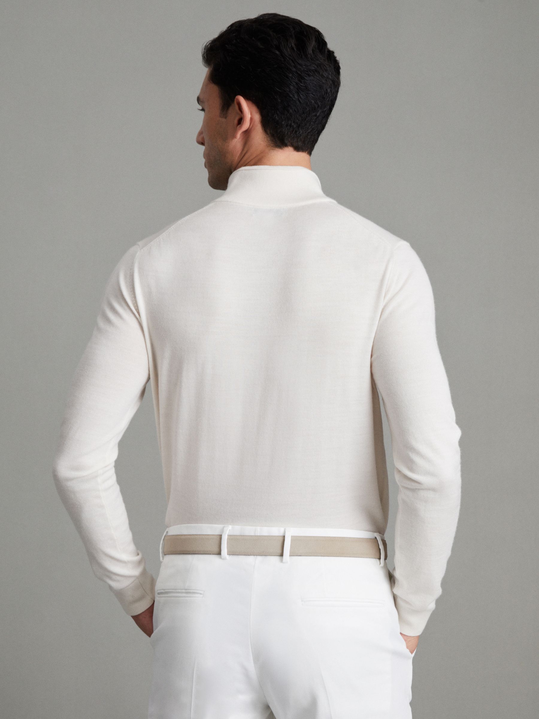 Merino Wool Half-Zip Funnel Neck Jumper in Snow - Image 4 of 6