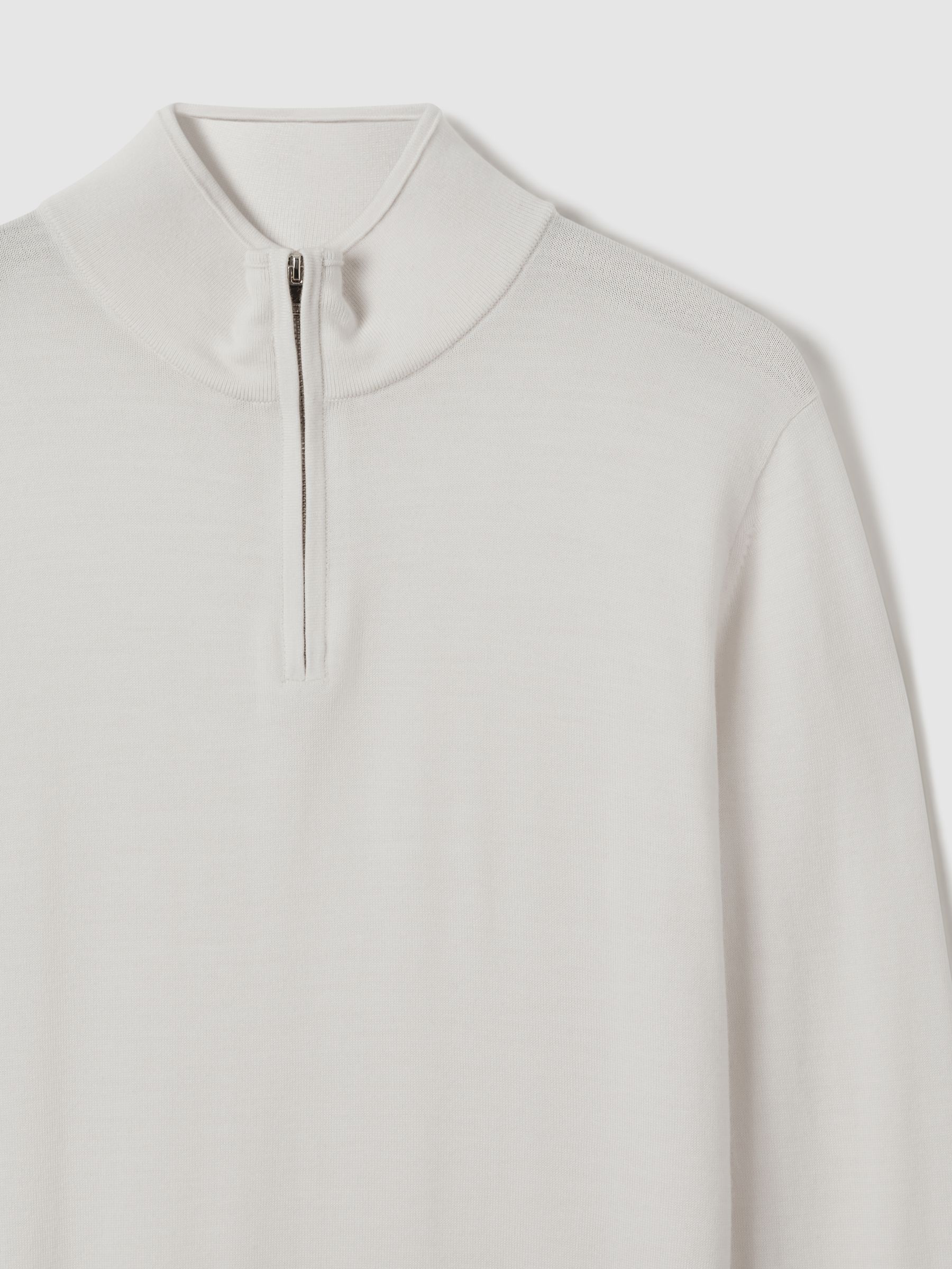 Merino Wool Half-Zip Funnel Neck Jumper in Snow - Image 5 of 6