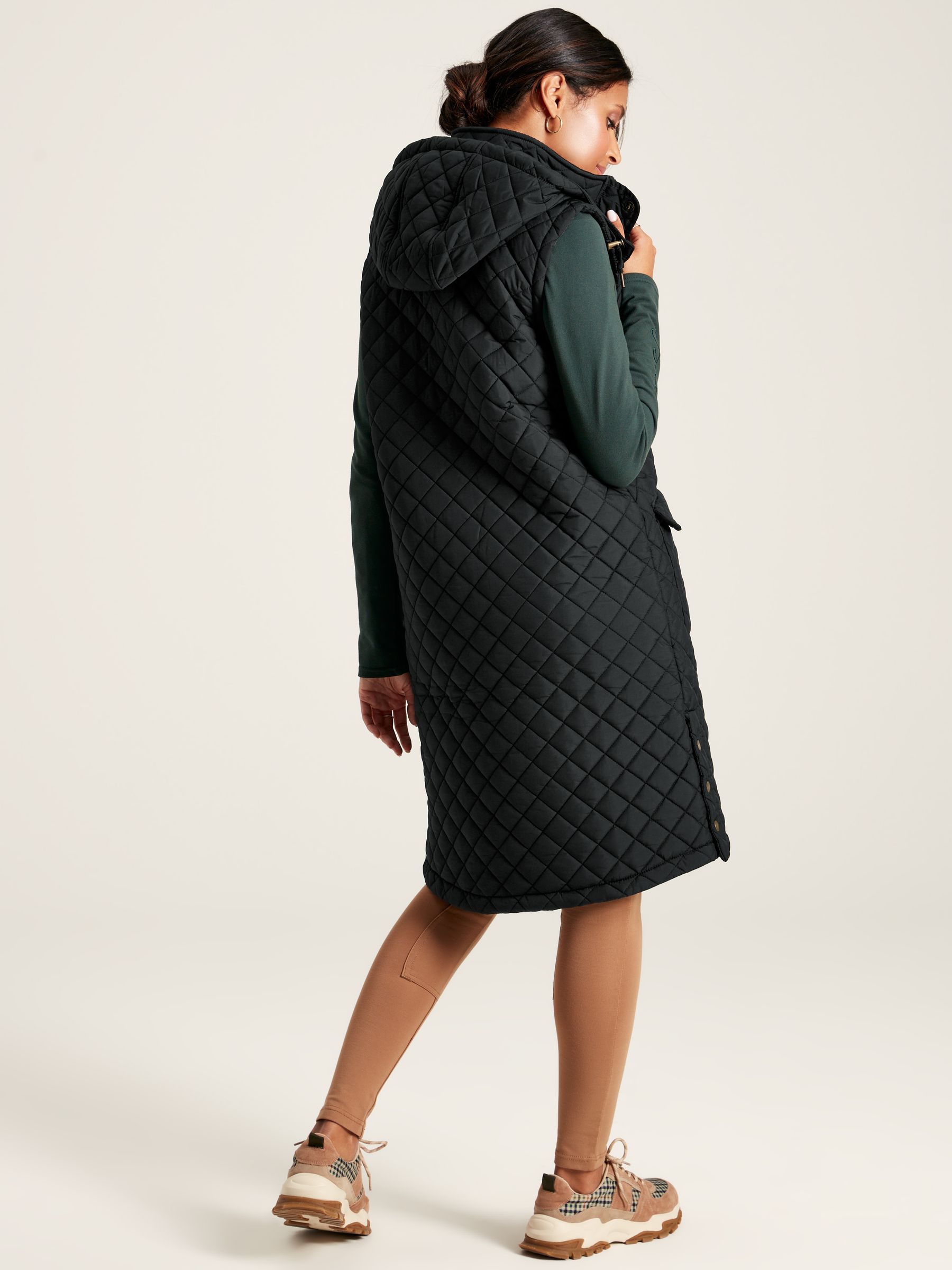 Chatsworth Black Showerproof Long Diamond Quilted Gilet With Hood - Image 2 of 9
