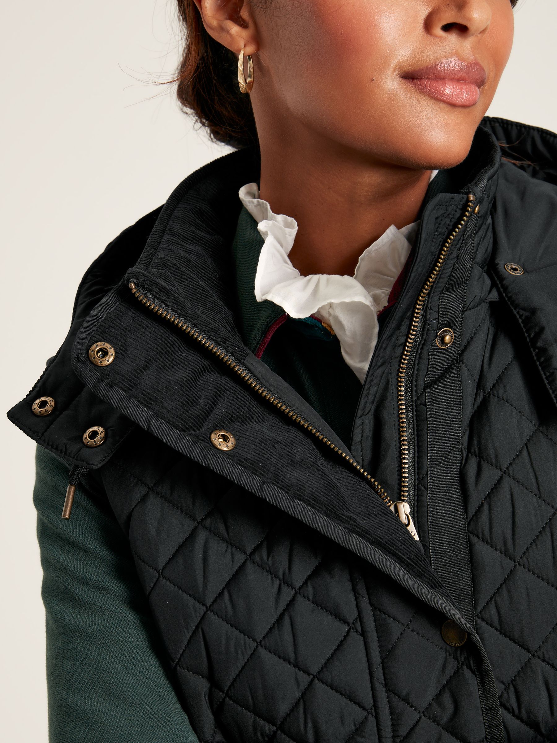 Chatsworth Black Showerproof Long Diamond Quilted Gilet With Hood - Image 6 of 9