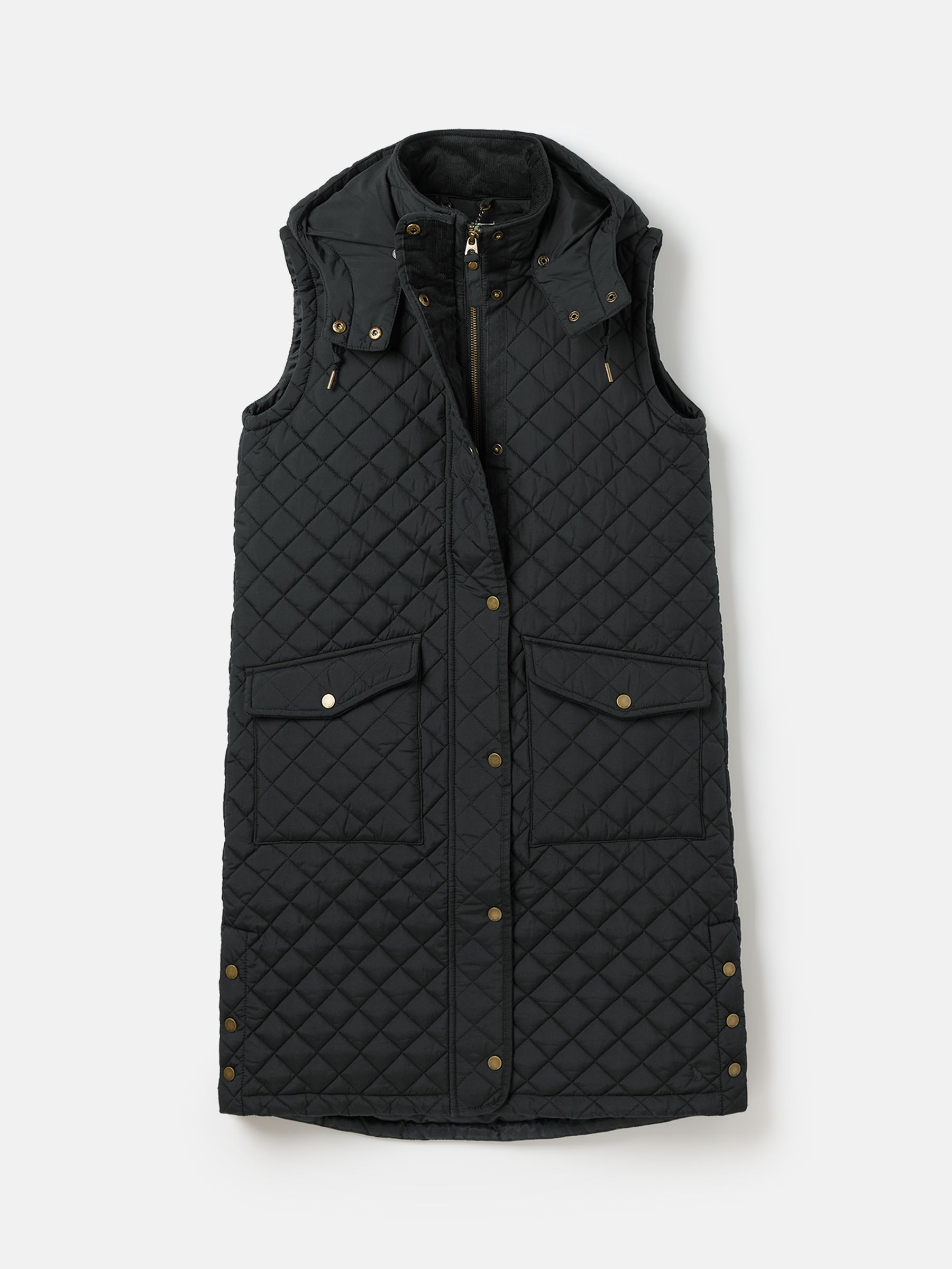 Chatsworth Black Showerproof Long Diamond Quilted Gilet With Hood - Image 8 of 9