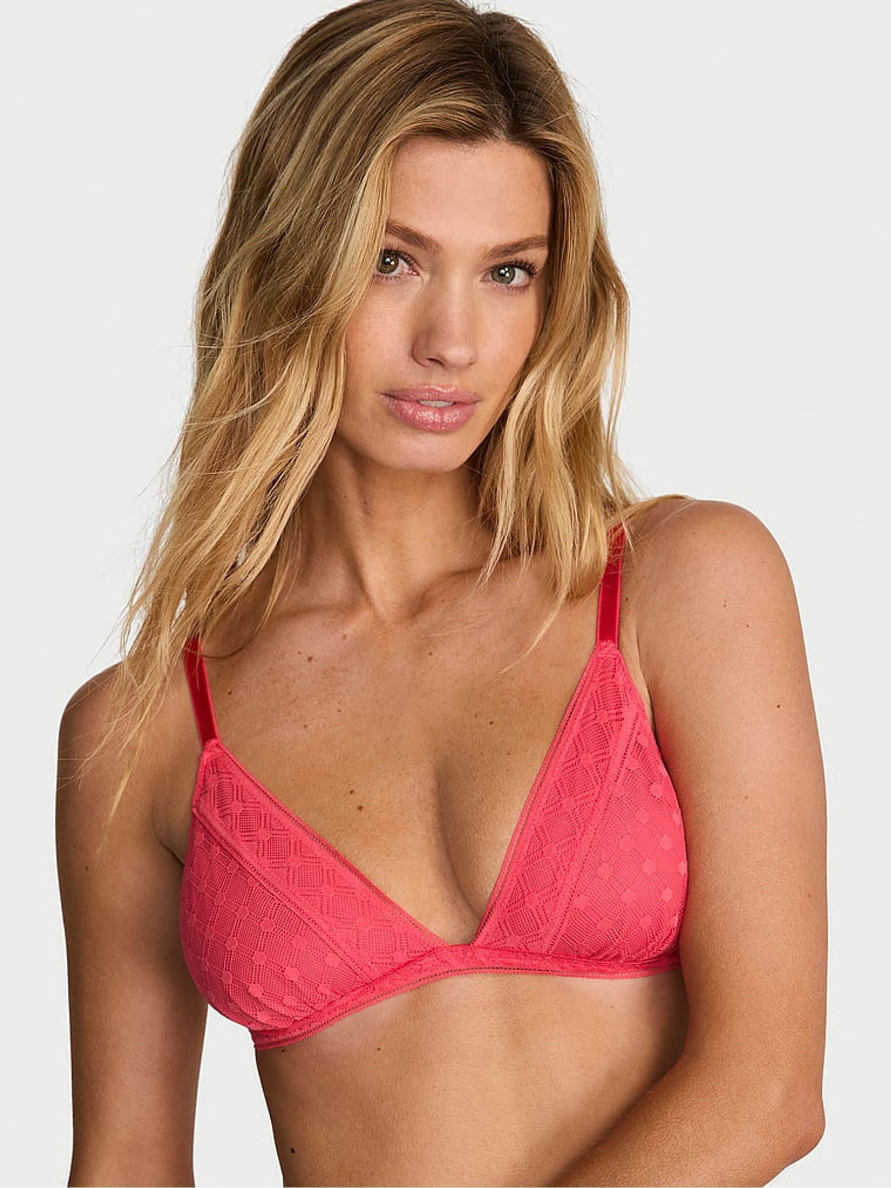Wild Watermelon Pink Triangle Geo Dot Lace Unlined Bralette - Image 1 of 2
