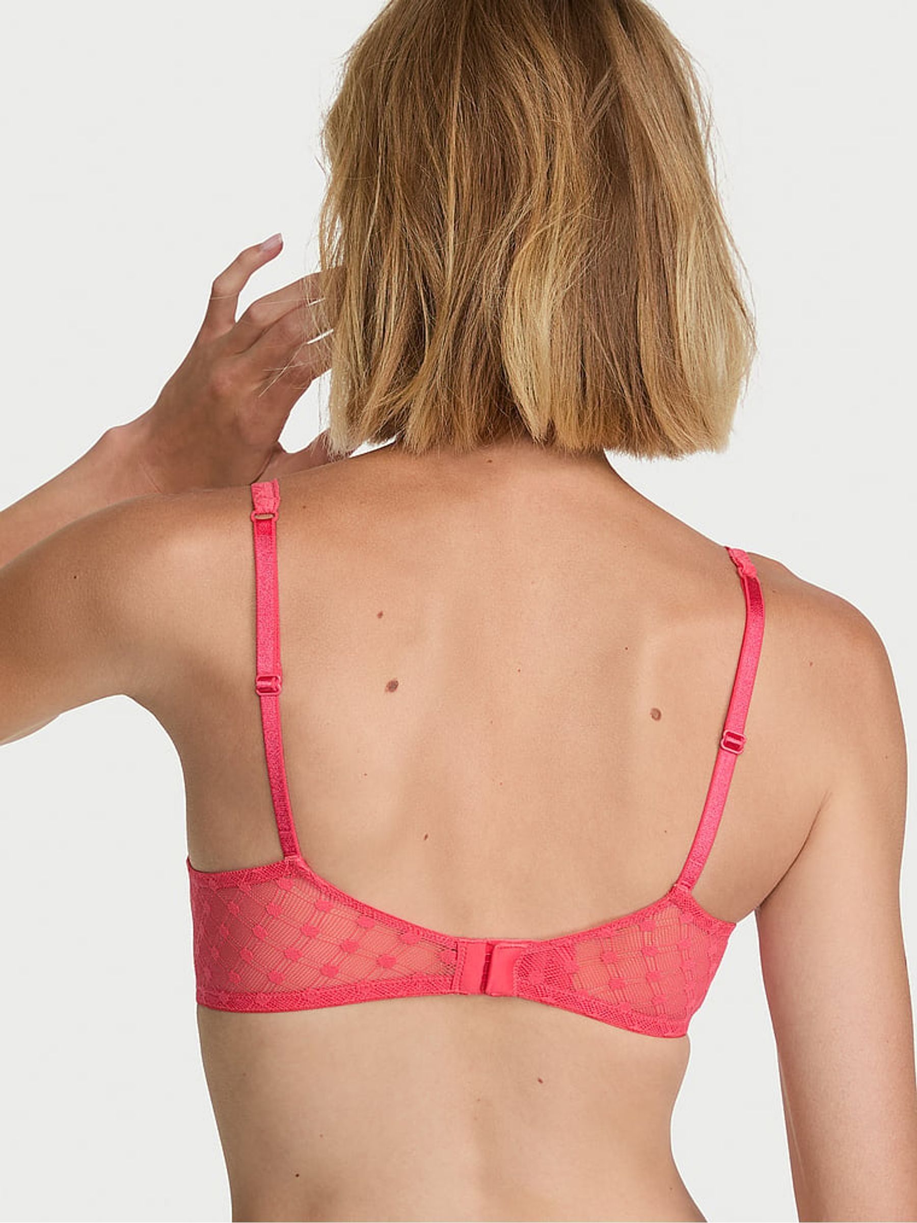 Wild Watermelon Pink Unlined Balcony Geo Dot Lace Bra - Image 2 of 2