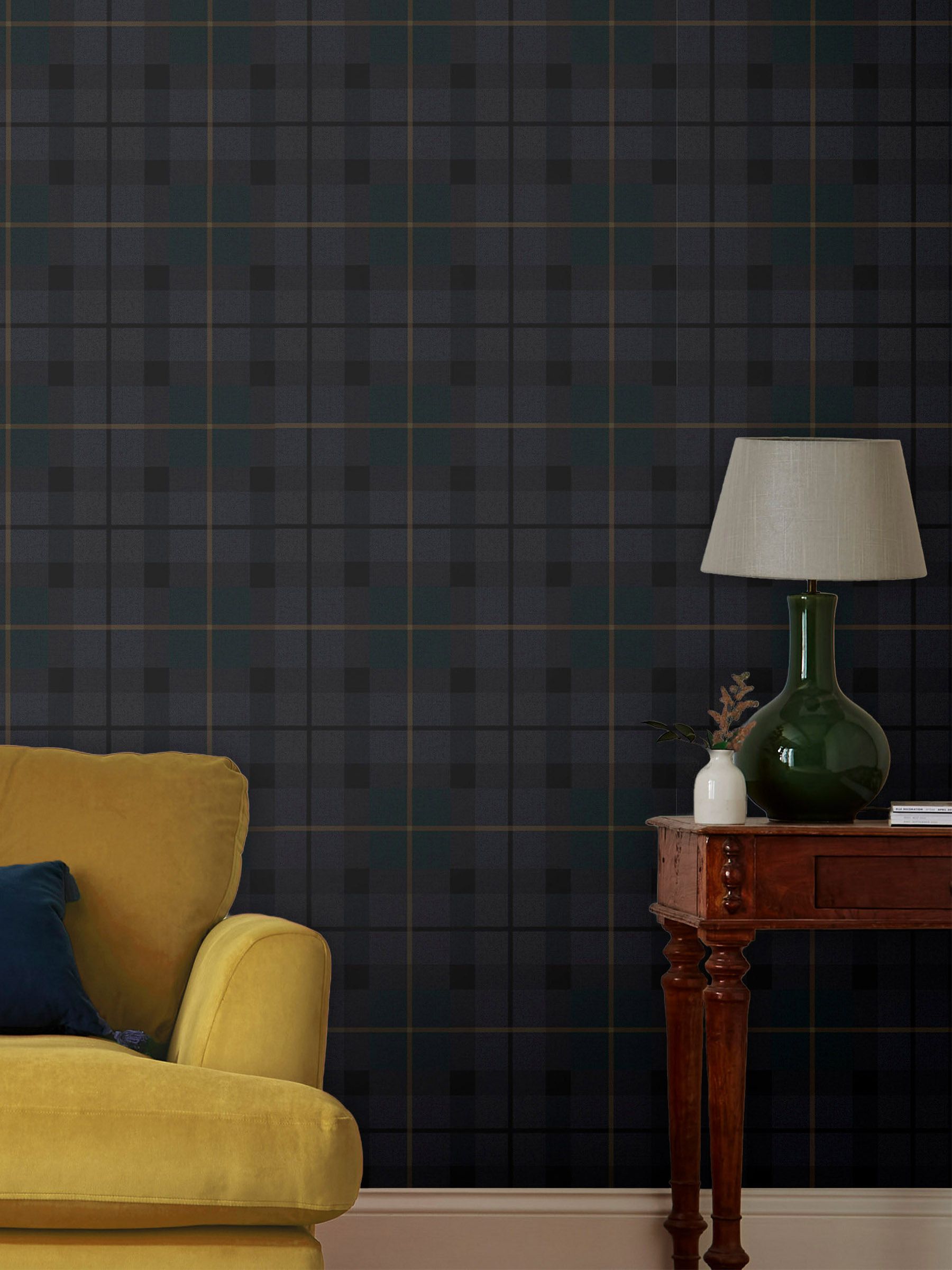Blue Rothero Check Wallpaper - Image 1 of 4