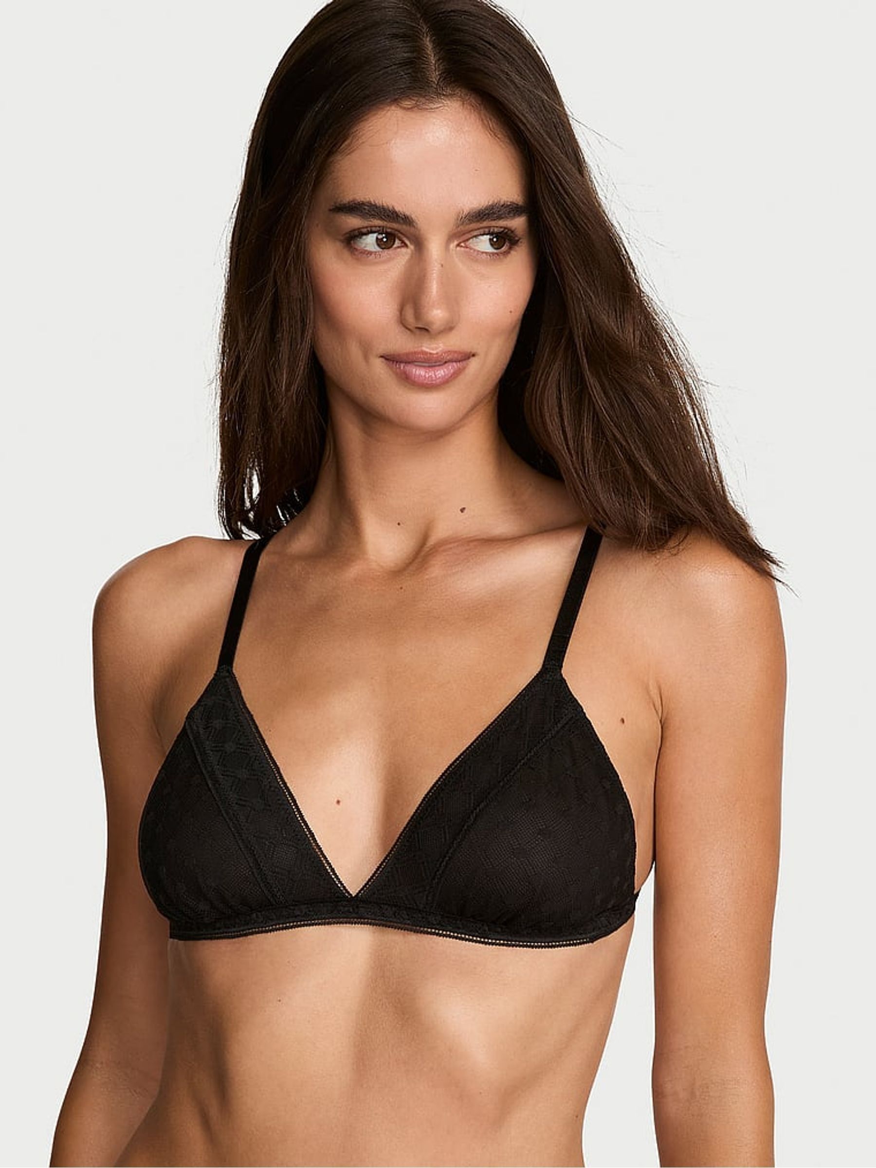 Black Triangle Geo Dot Lace Unlined Bralette - Image 1 of 2 Black Triangle Geo Dot Lace Unlined Bralette - Image 1 of 2