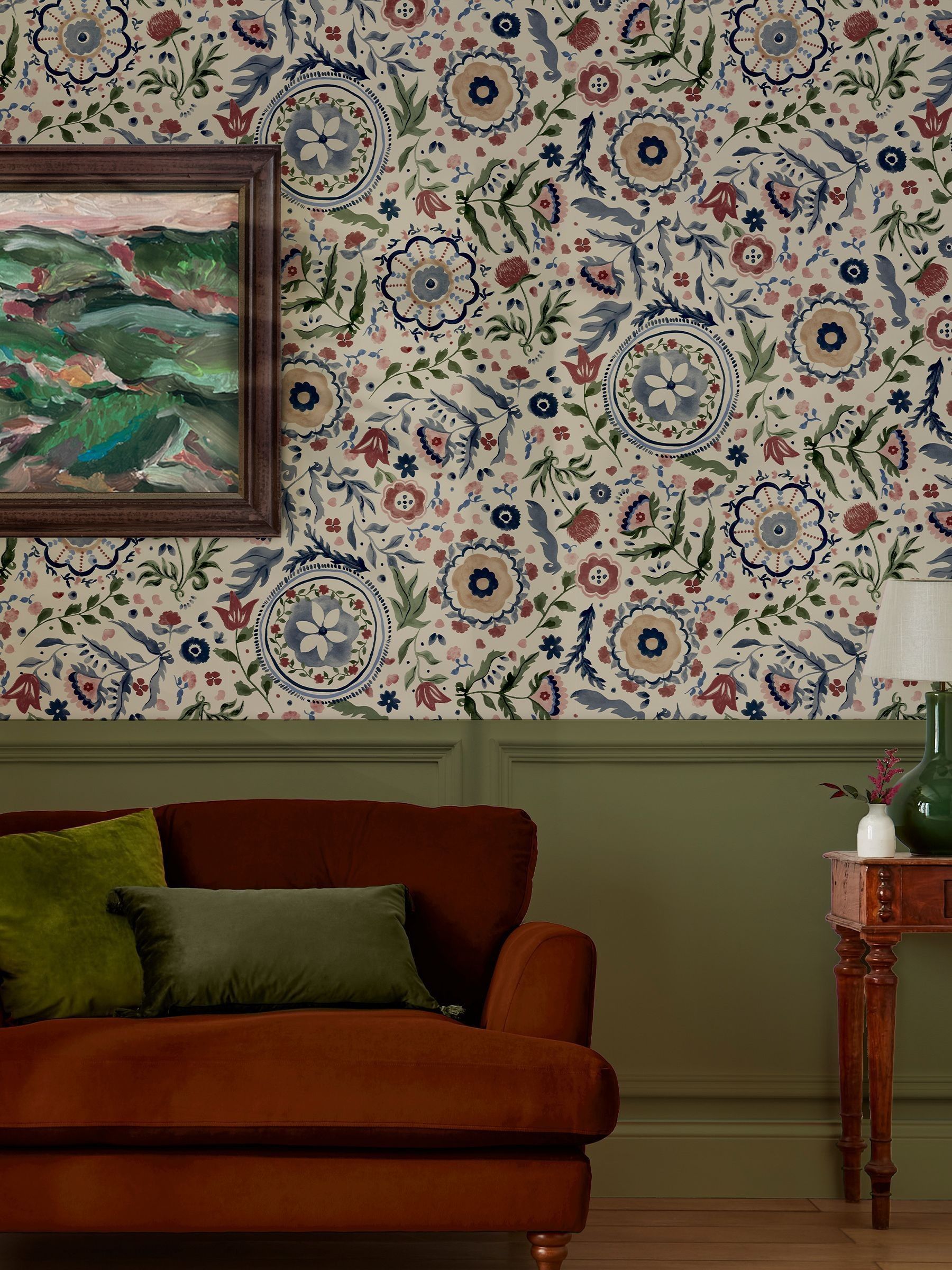 White Festival Flowers Antique Wallpaper - Image 1 of 4