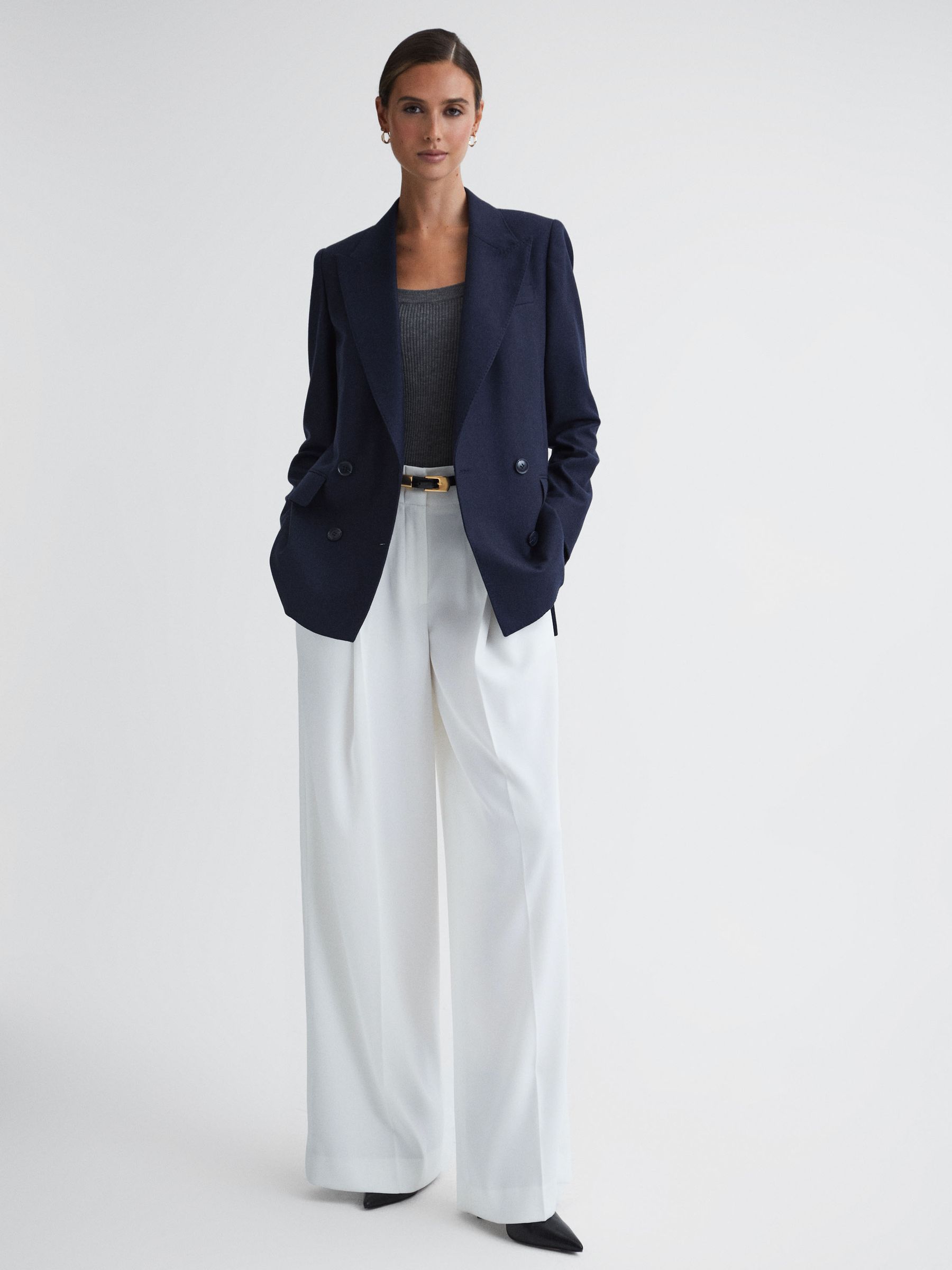 Wool Flannel Double Breasted Blazer in Navy - Image 1 of 5