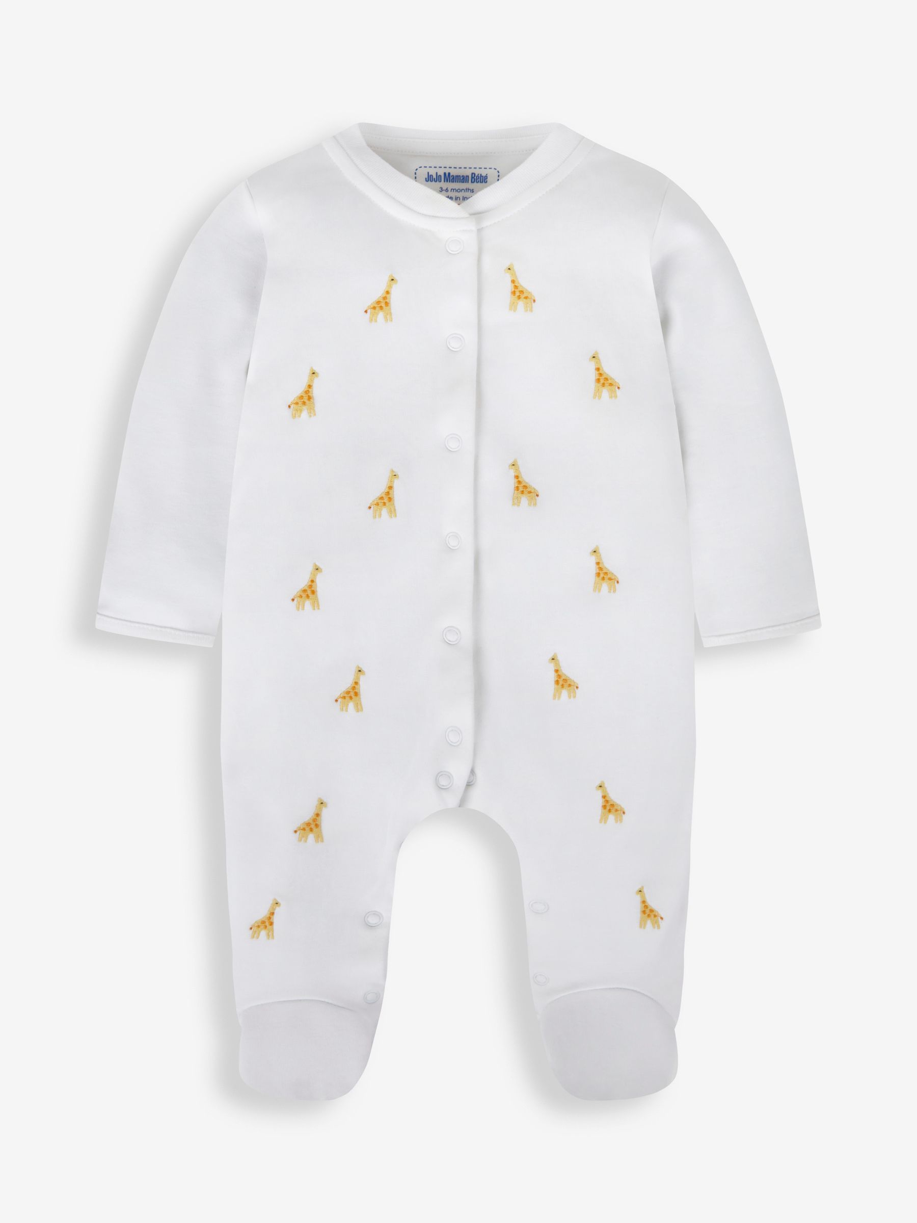 Giraffe Embroidered Cotton Baby Sleepsuit - Image 3 of 5