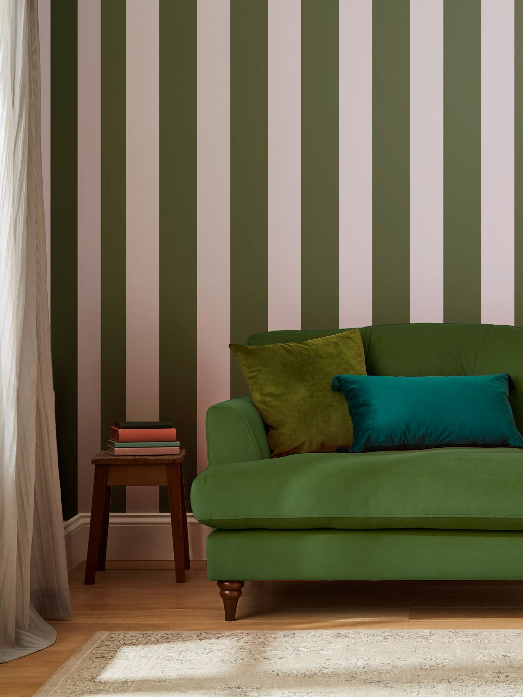 Green Harborough Stripe 10M Wallpaper - Image 1 of 4