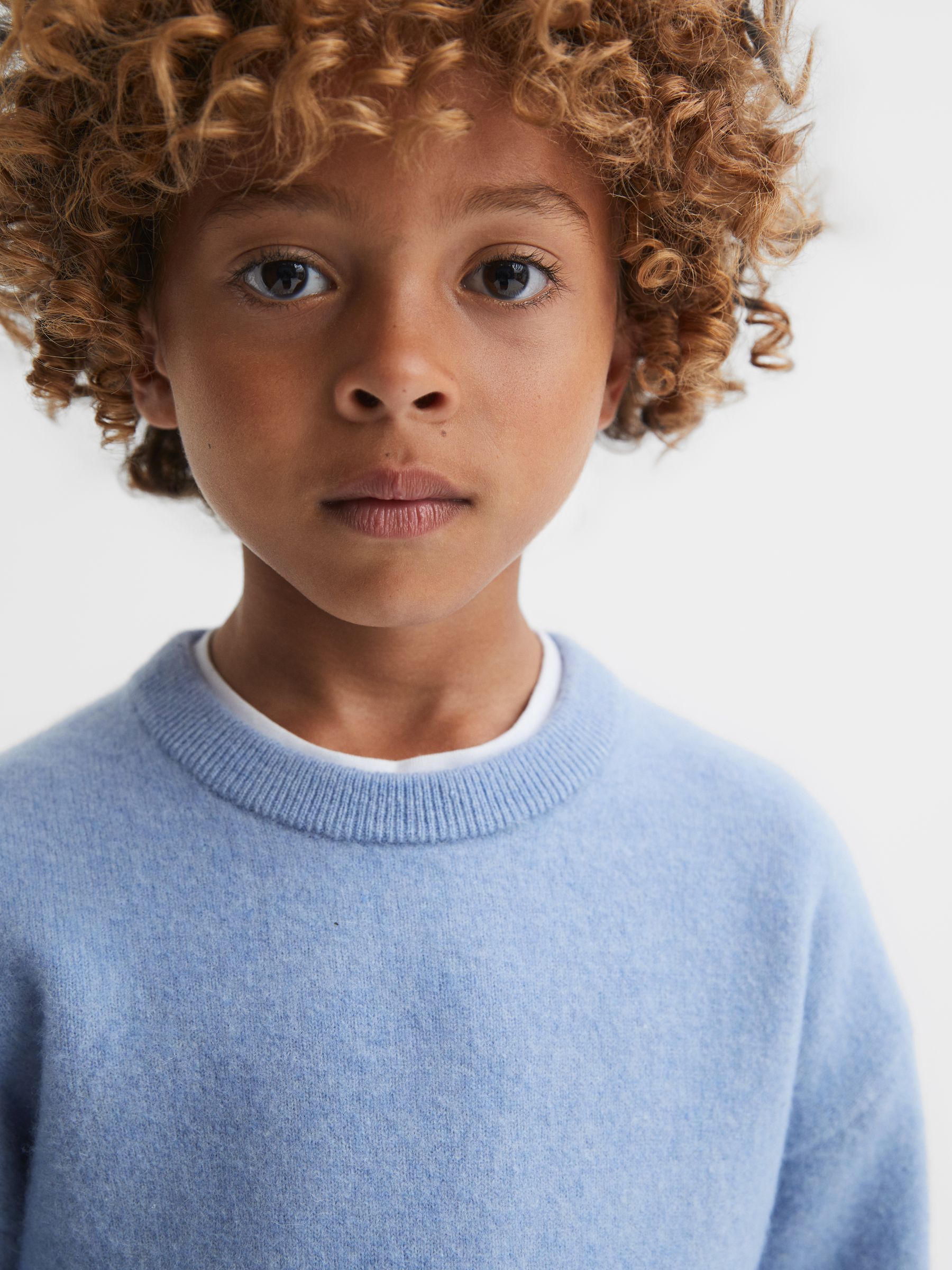 Senior Merino Crew Neck Jumper in Soft Blue - Image 1 of 6