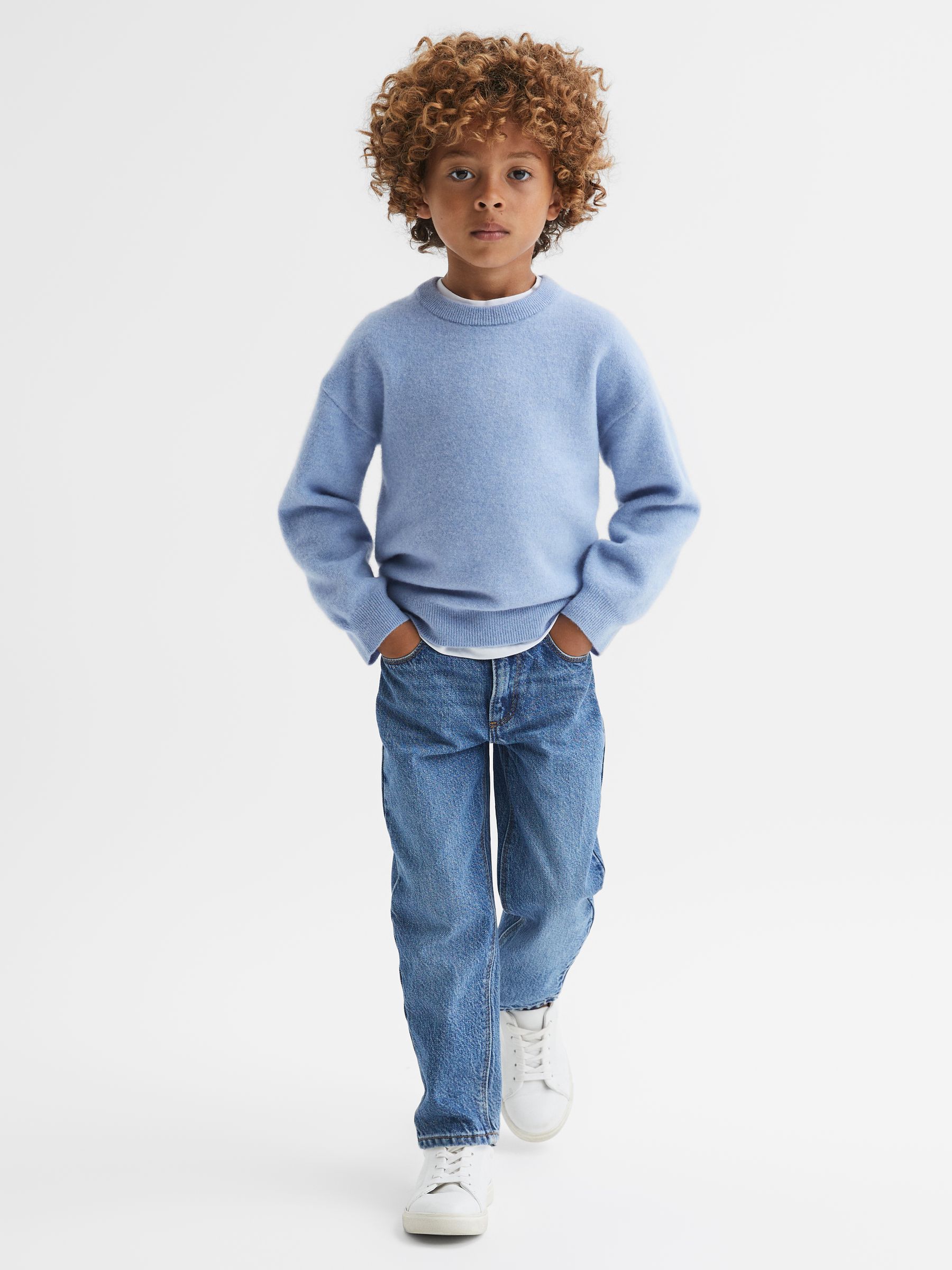 Senior Merino Crew Neck Jumper in Soft Blue - Image 3 of 6