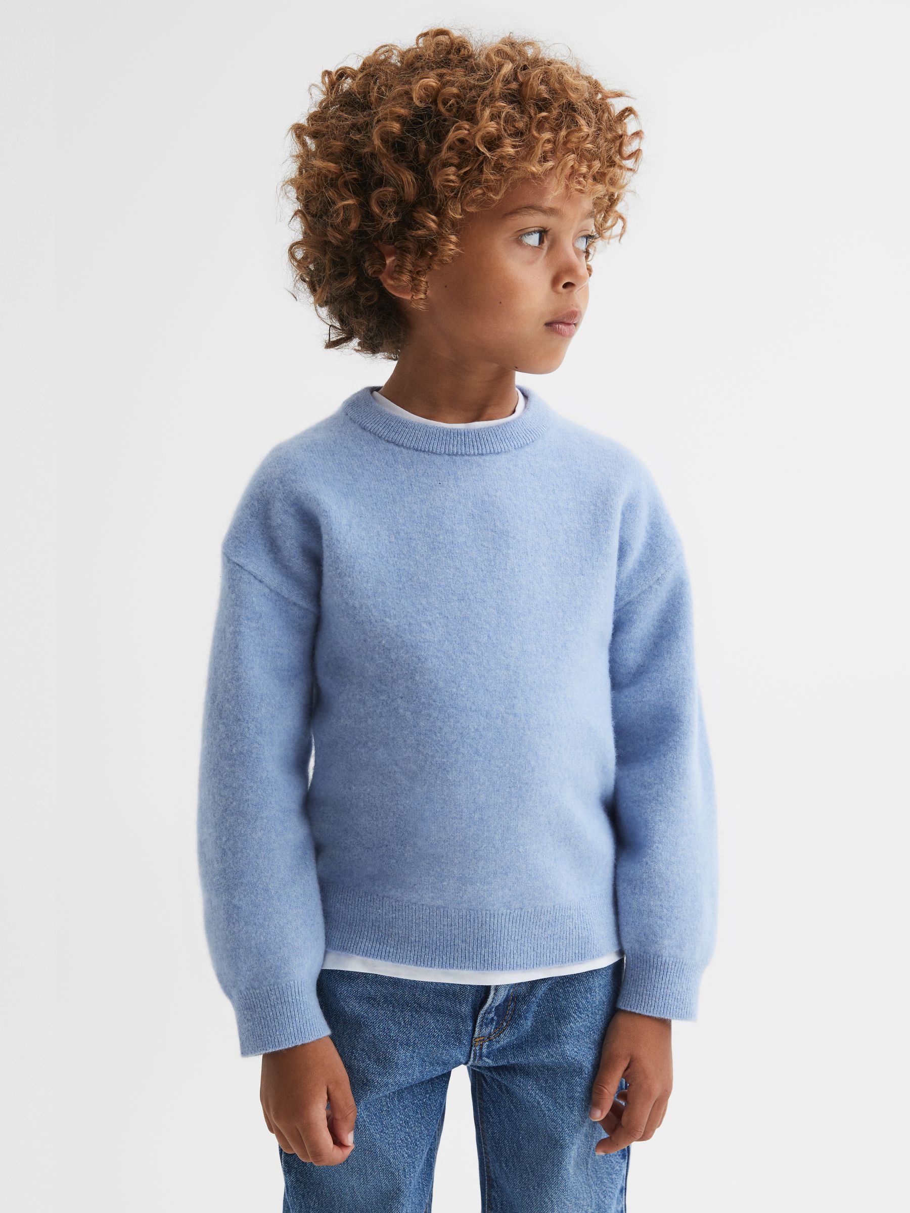 Senior Merino Crew Neck Jumper in Soft Blue - Image 4 of 6