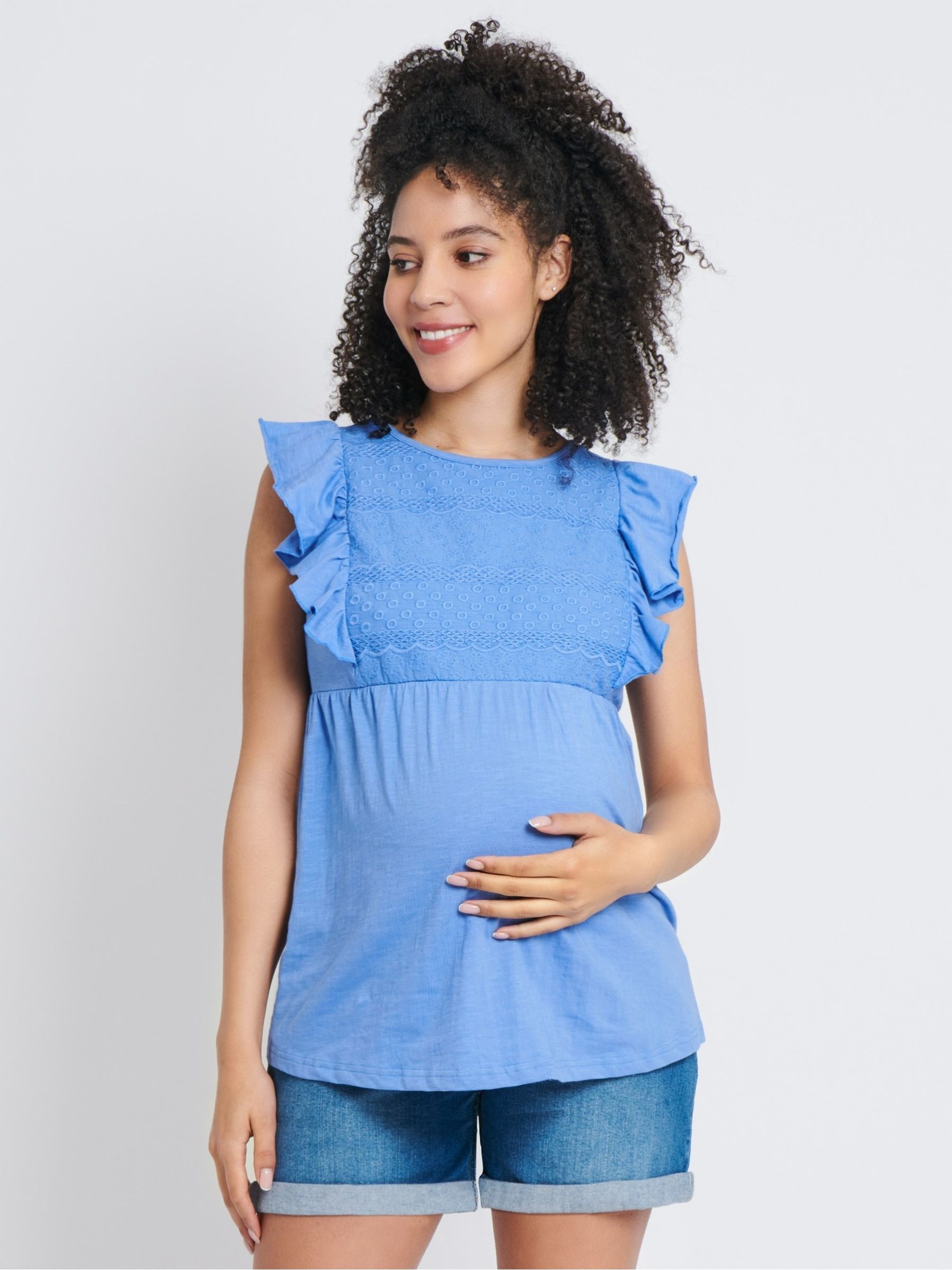 Blue Broderie Anglaise Maternity T-Shirt - Image 1 of 1