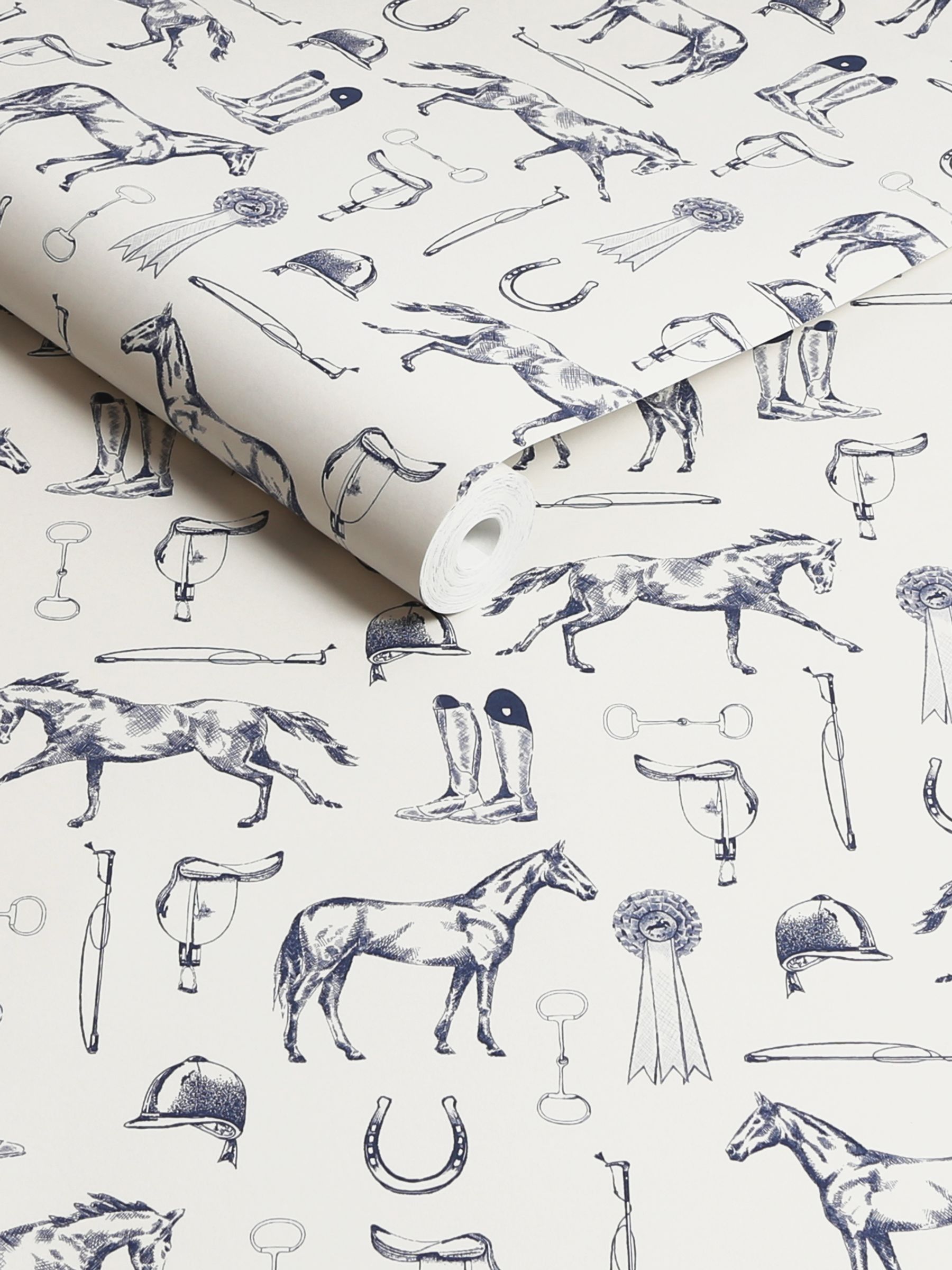 Blue Sketched Equestrian Print Wallpaper 10M - Image 3 of 4