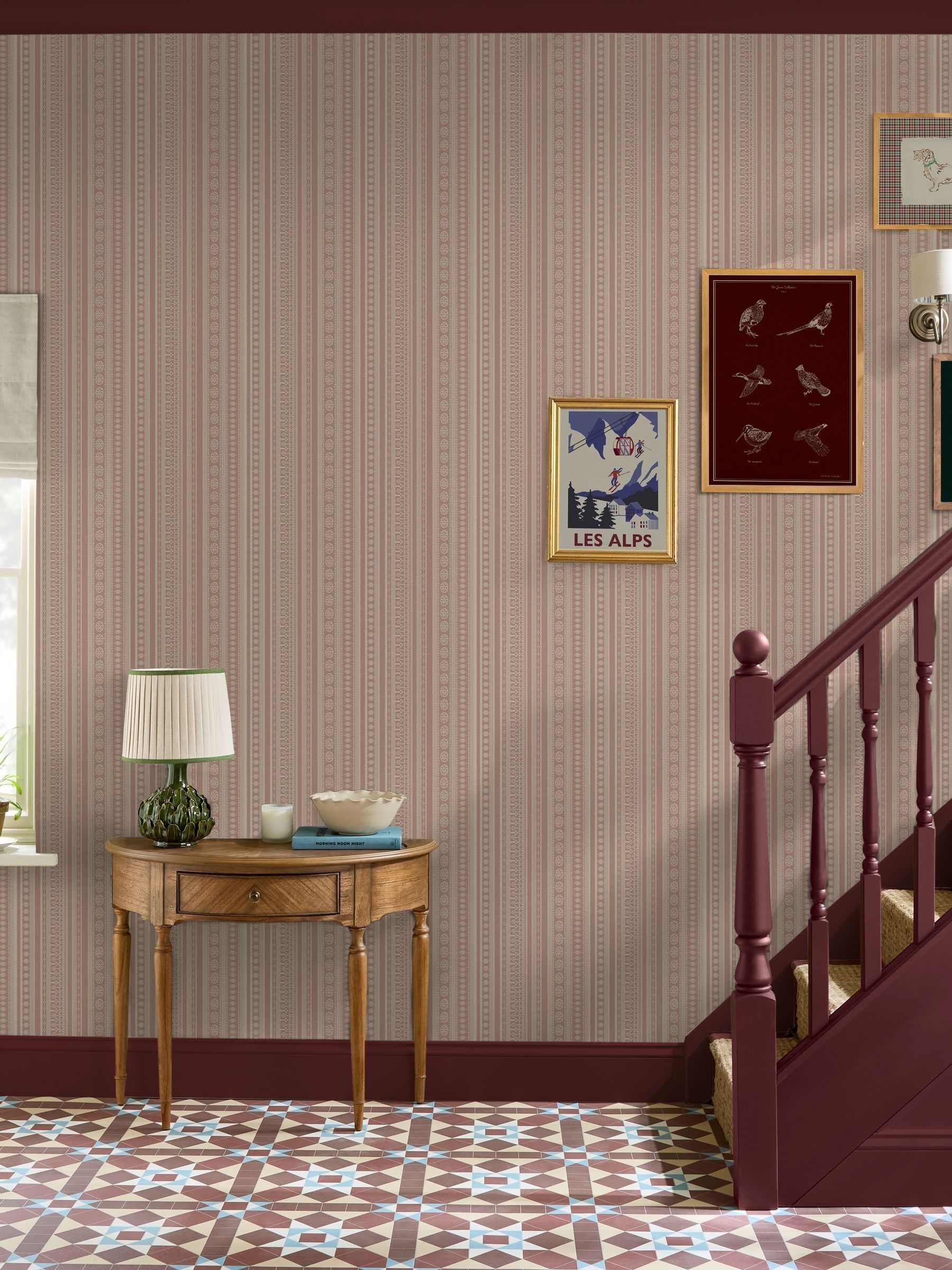 Pink Decorative Stripe 10M Wallpaper - Image 1 of 5