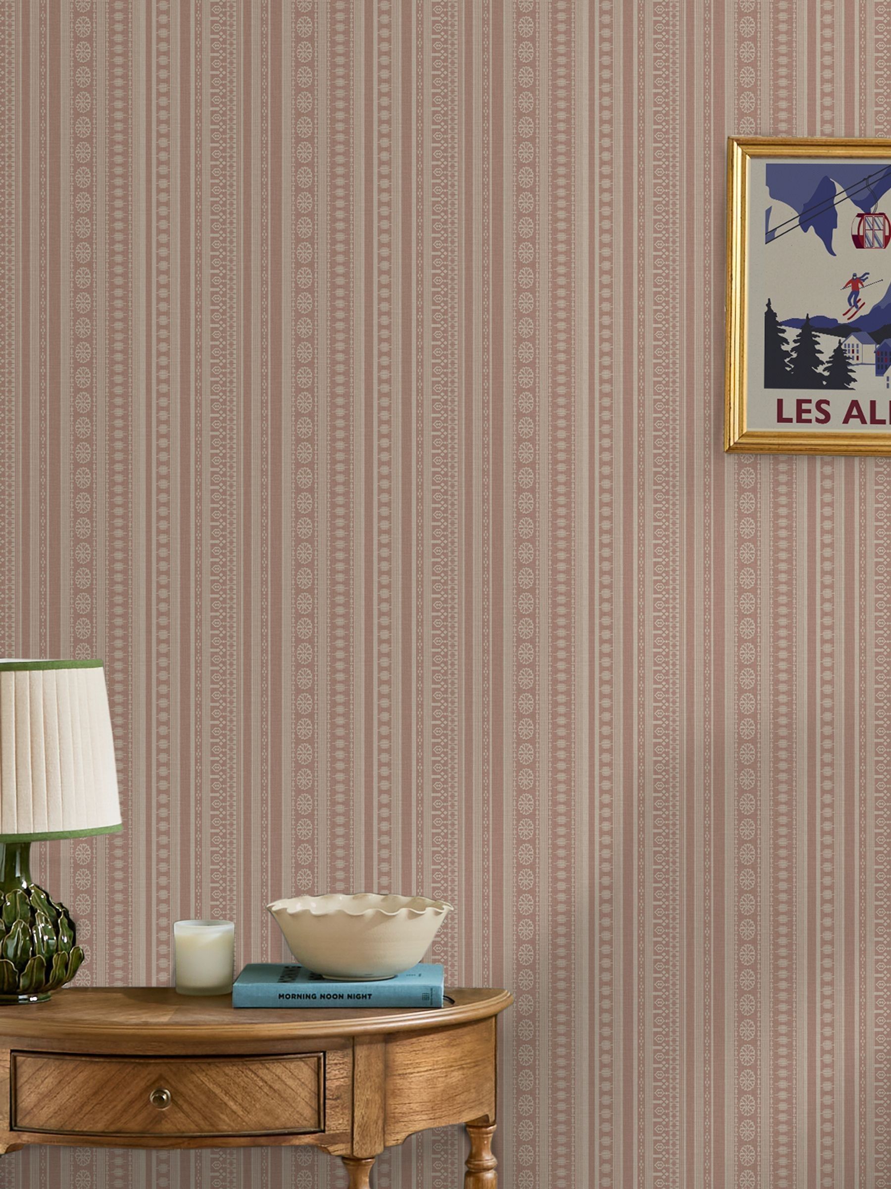 Pink Decorative Stripe 10M Wallpaper - Image 5 of 5
