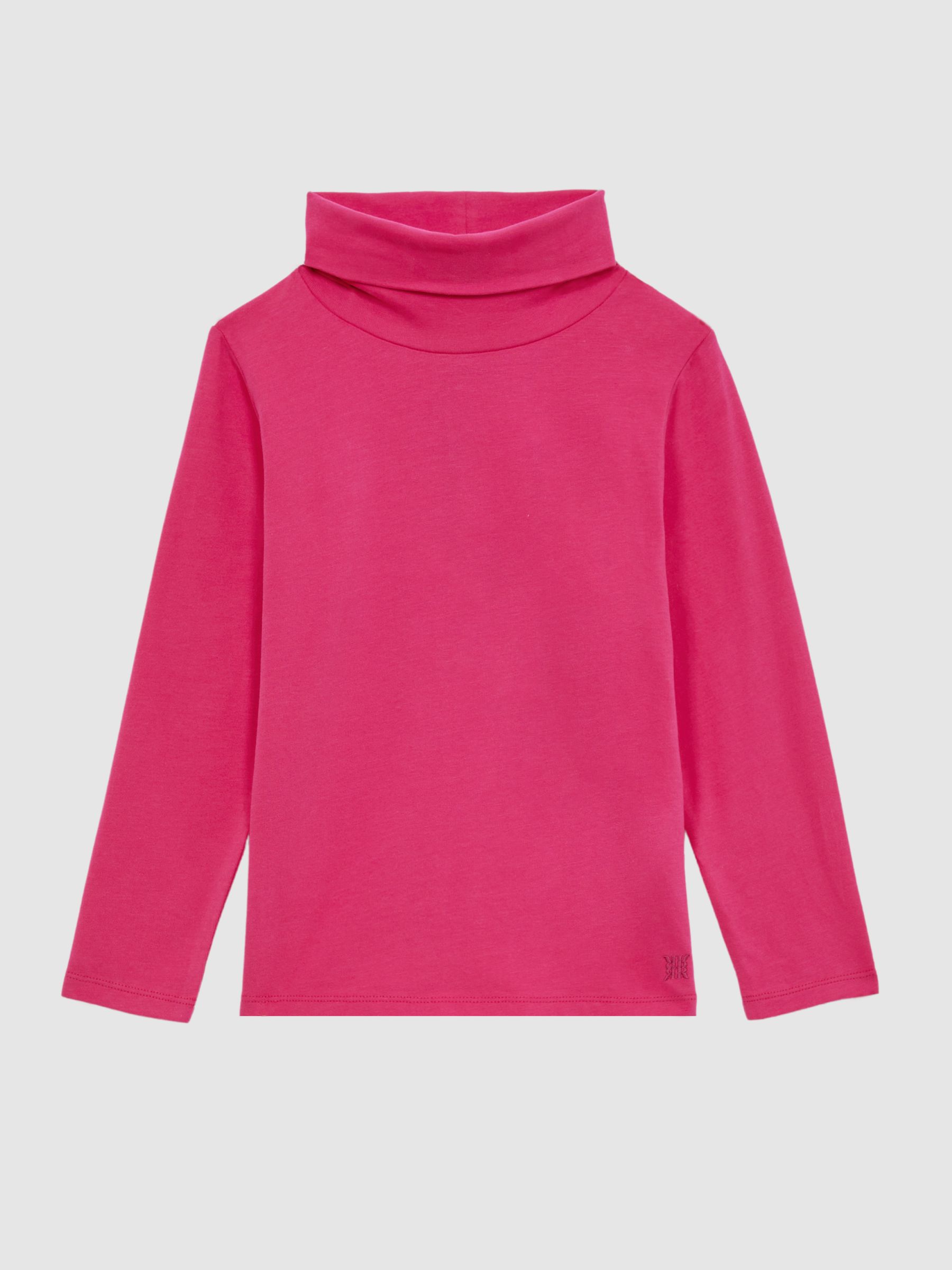 9-14 yrs Cotton Blend Roll Neck Top in Bright Pink - Image 2 of 5
