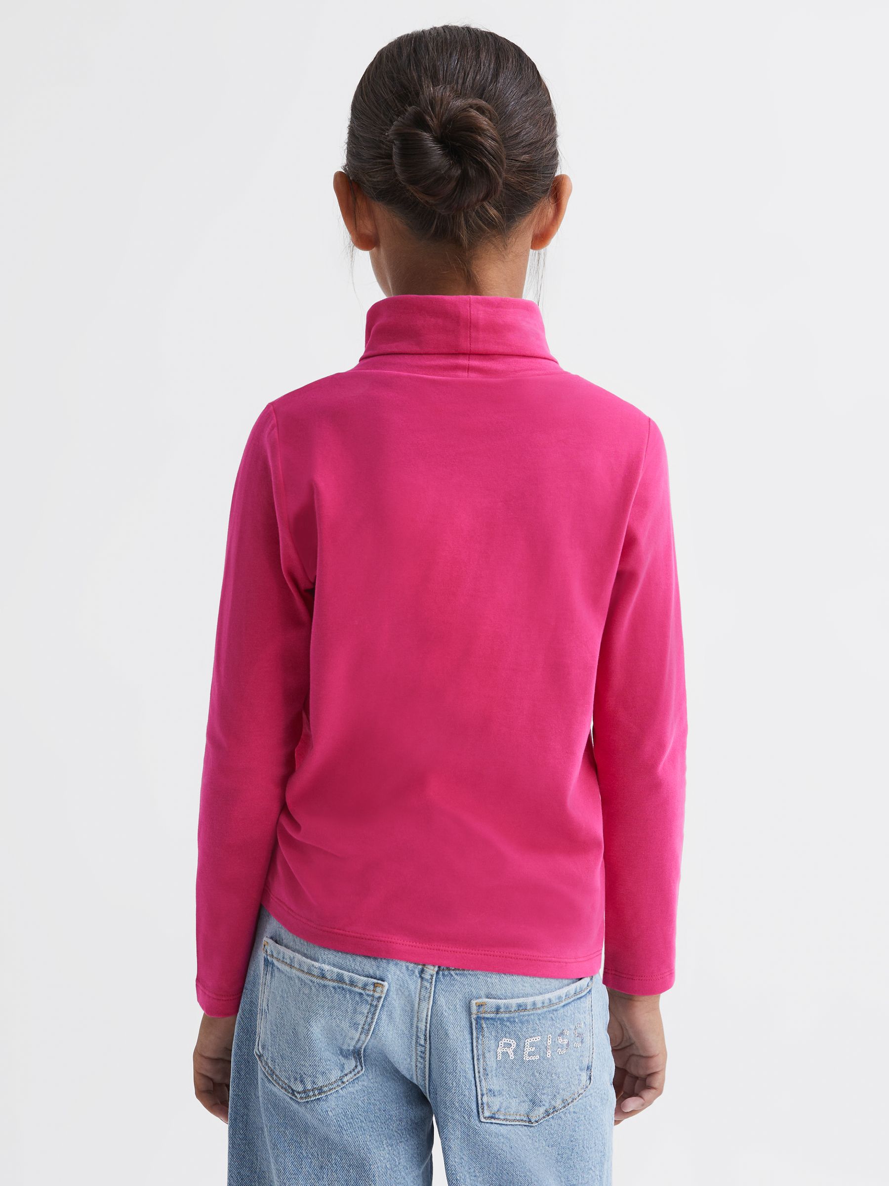 9-14 yrs Cotton Blend Roll Neck Top in Bright Pink - Image 4 of 5