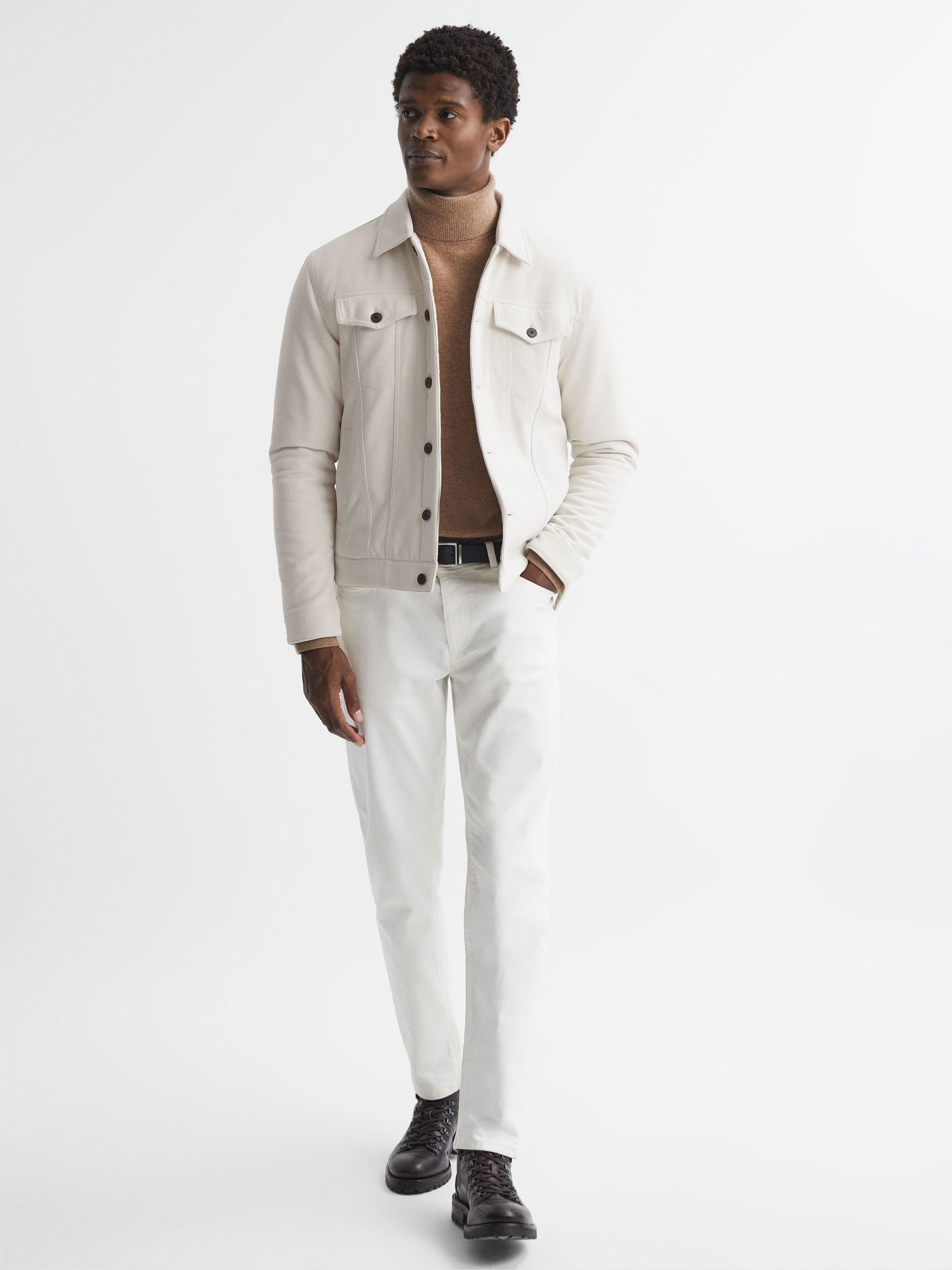 Corduroy Button Through Jacket in Ecru - Image 3 of 6