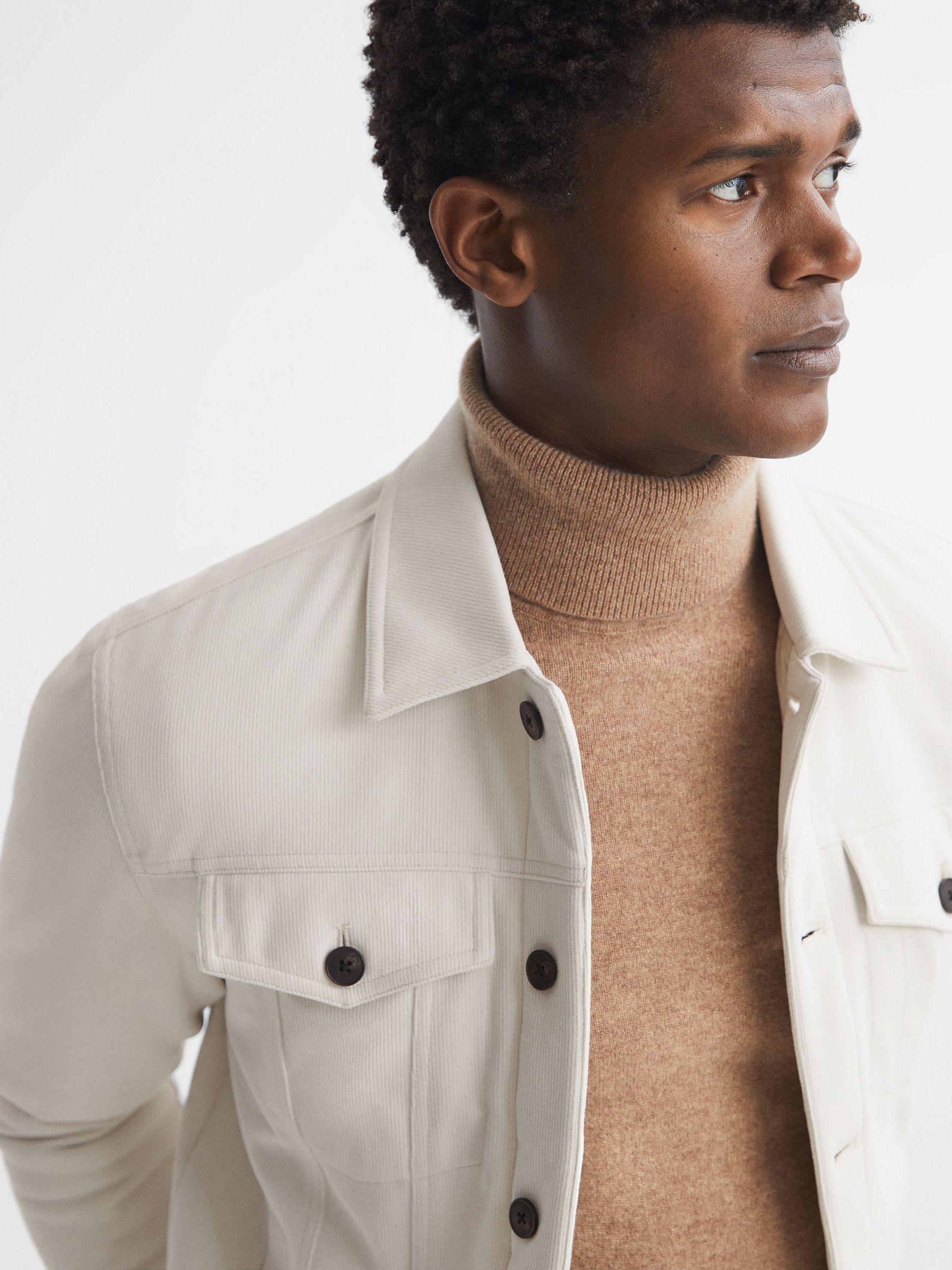 Corduroy Button Through Jacket in Ecru - Image 4 of 6