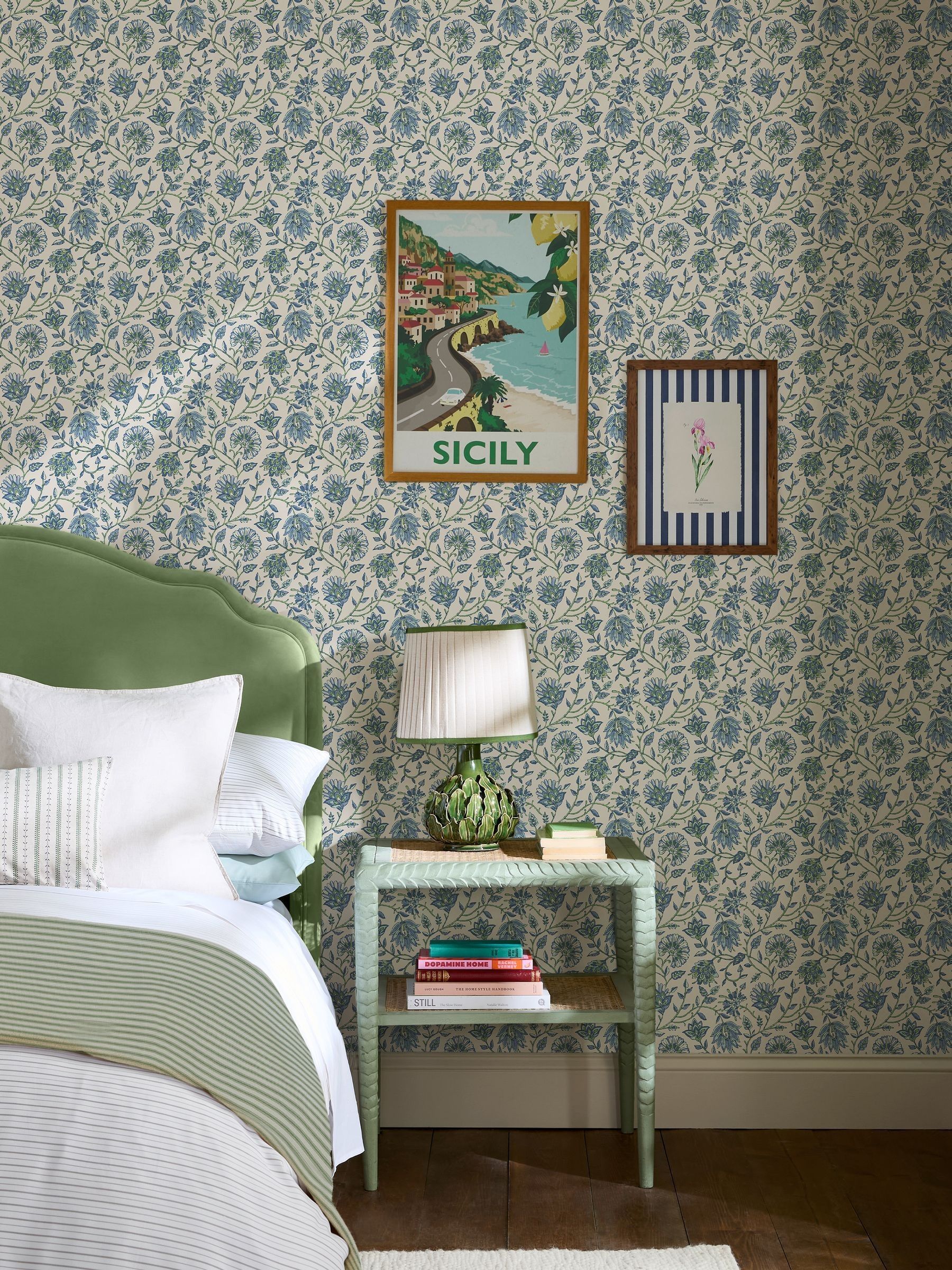 Blue Green Trailing Indienne Floral 10M Wallpaper - Image 1 of 5 Blue Green Trailing Indienne Floral 10M Wallpaper - Image 1 of 5