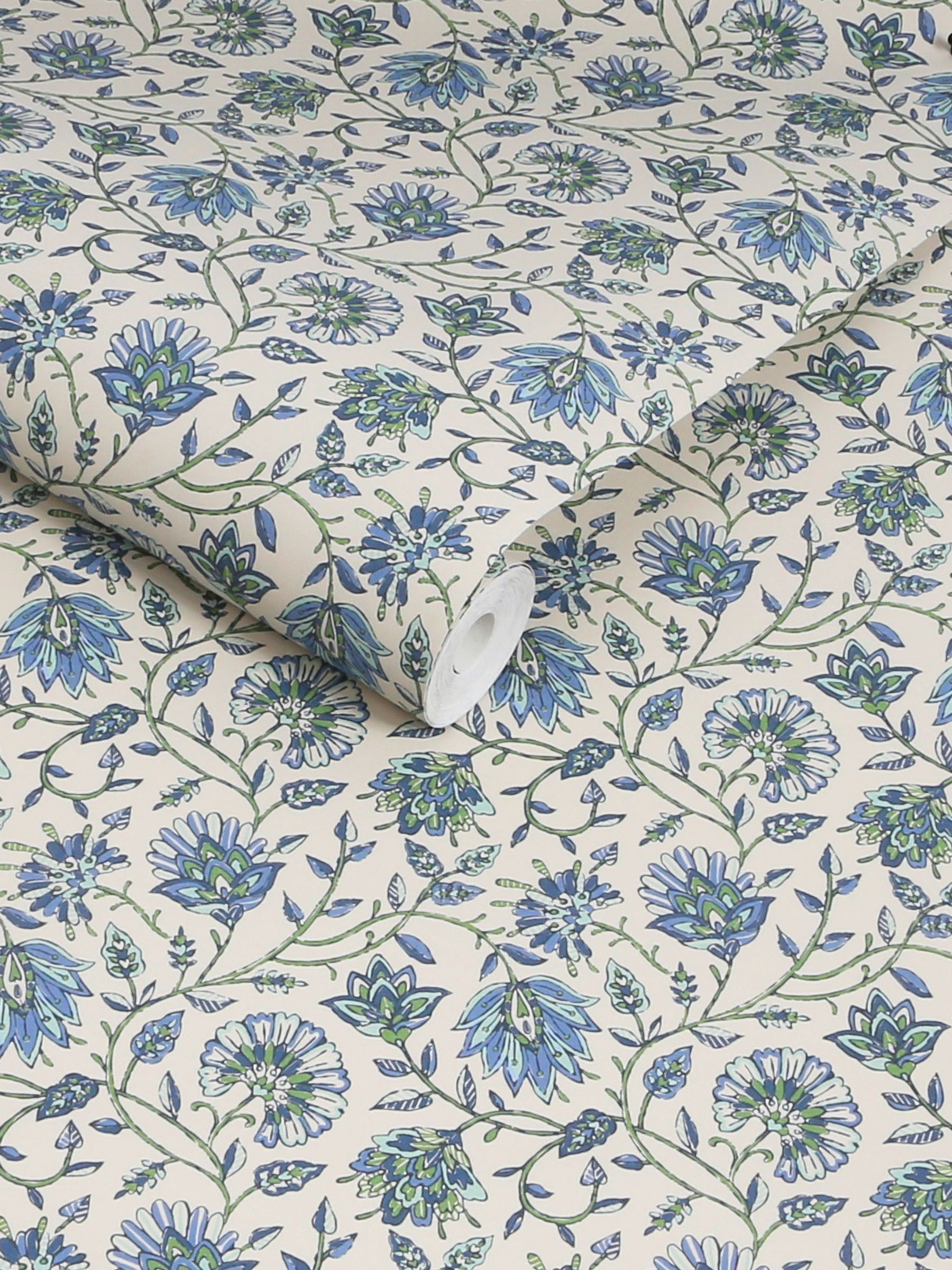 Blue Green Trailing Indienne Floral 10M Wallpaper - Image 3 of 5