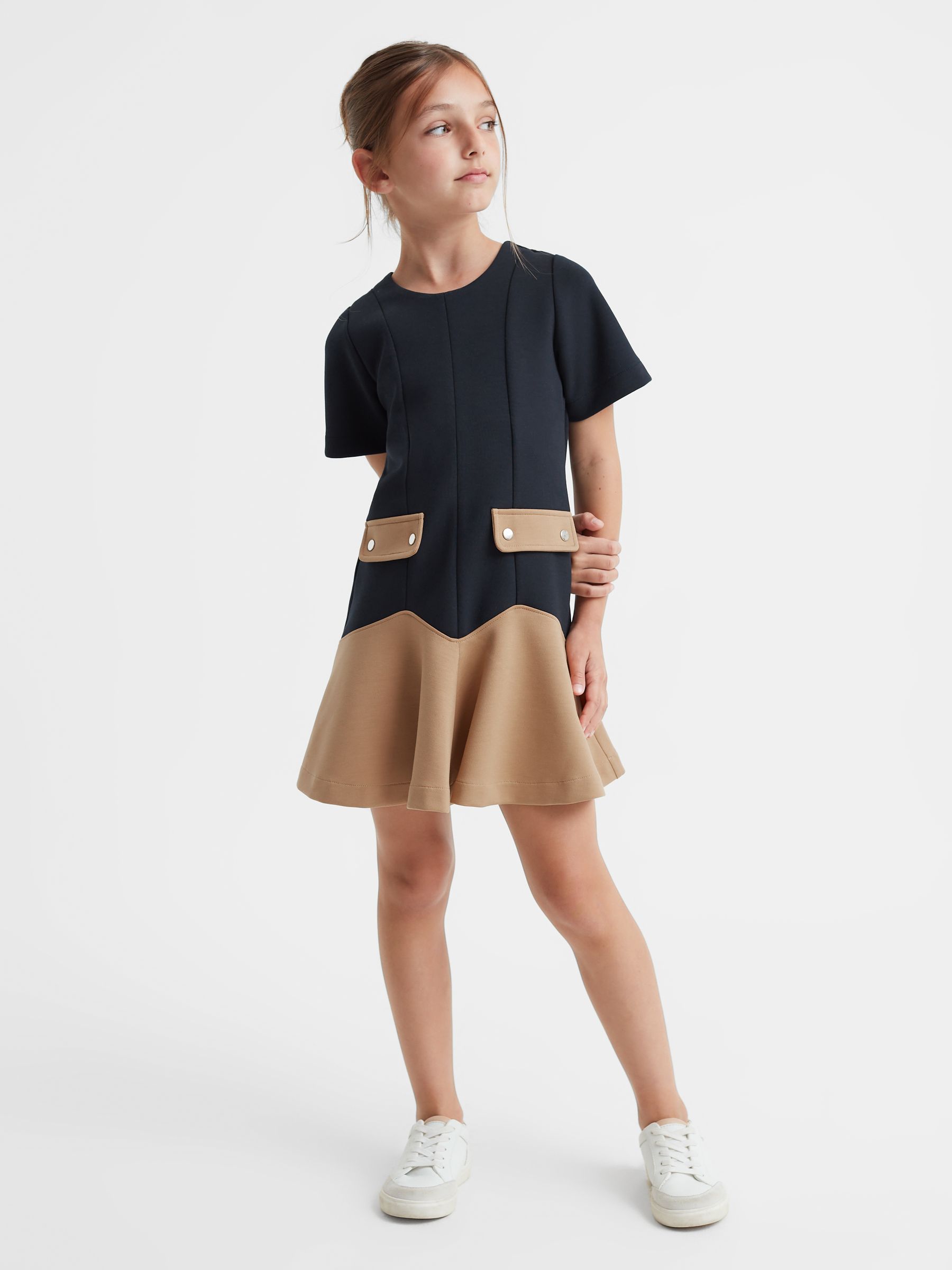 4-9 yrs Contrast Flared Dress in Navy - Image 1 of 6