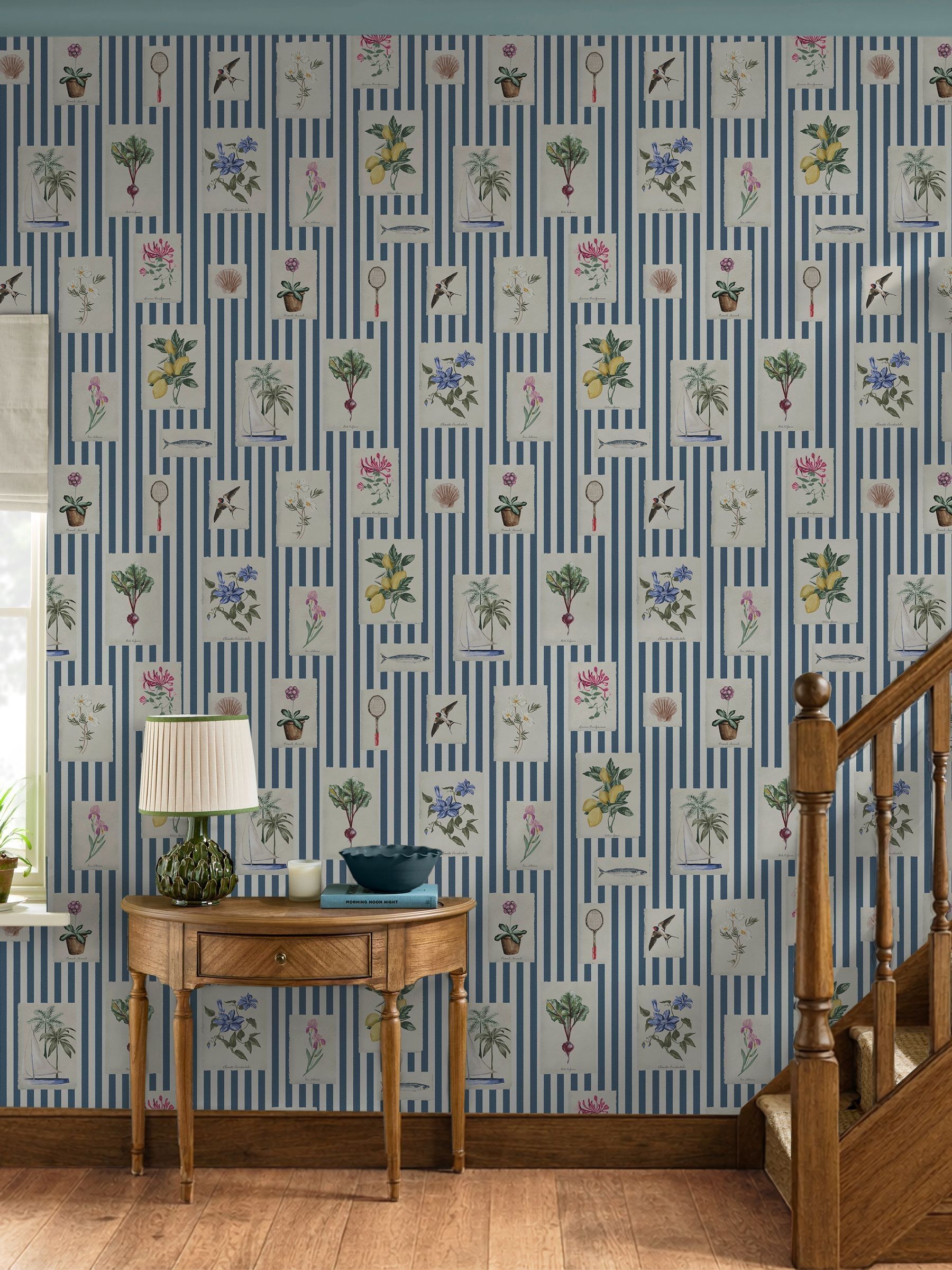 Blue Gallery Wall Stripe 10M Wallpaper - Image 1 of 5 Blue Gallery Wall Stripe 10M Wallpaper - Image 1 of 5