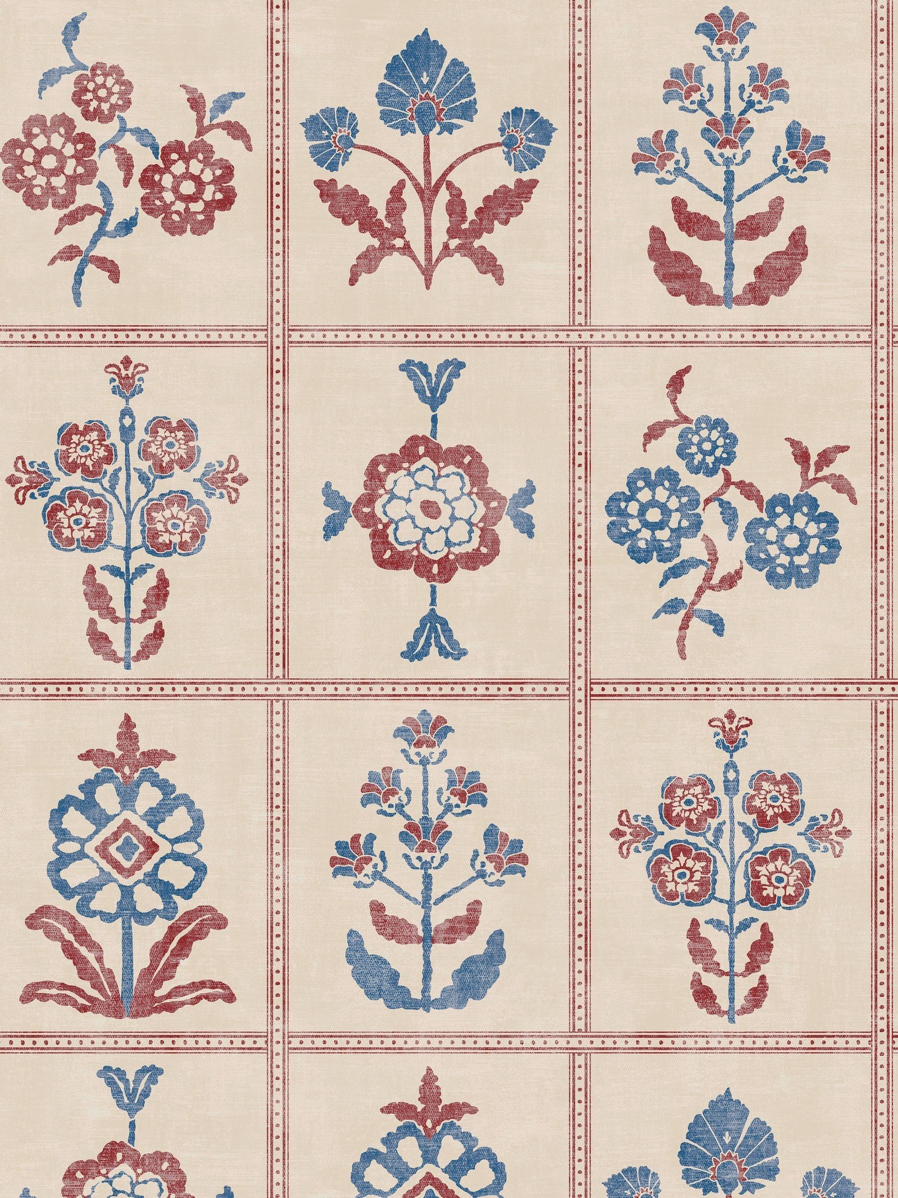 Red Blue Garden Floral Grid 10M Wallpaper - Image 2 of 5