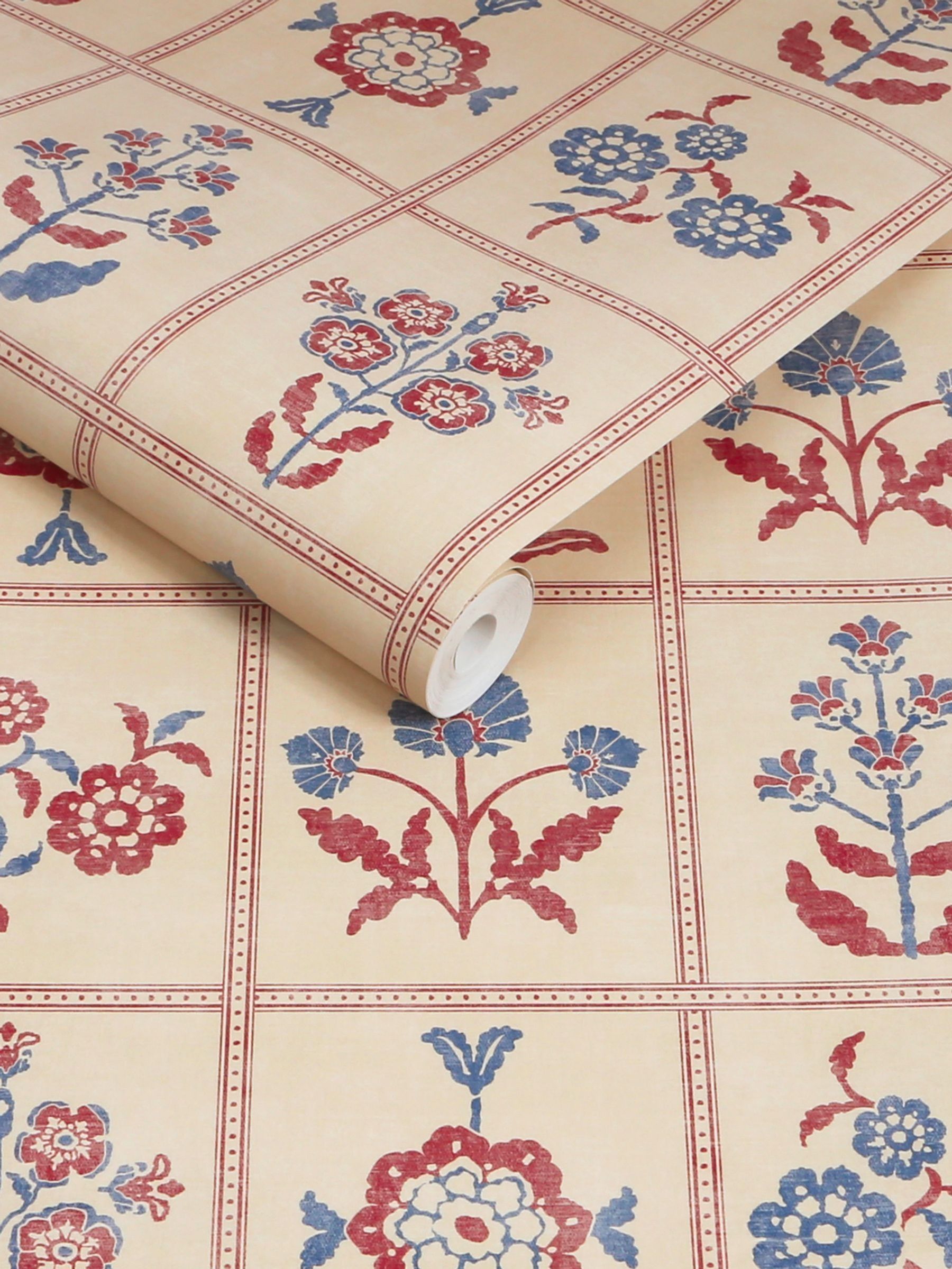 Red Blue Garden Floral Grid 10M Wallpaper - Image 3 of 5