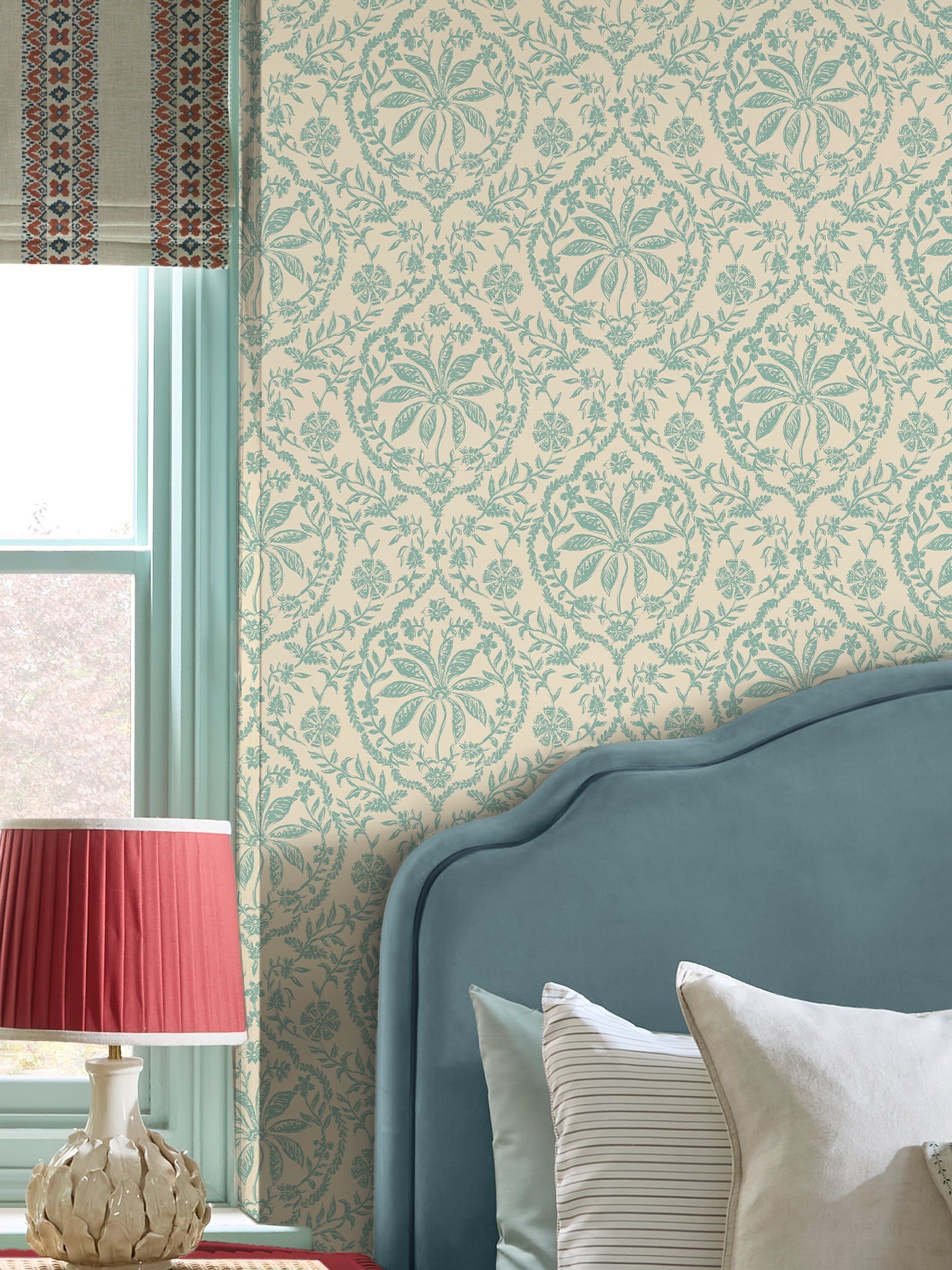 Cream Duck Egg Blue Indienne Palm 10M Wallpaper - Image 2 of 5