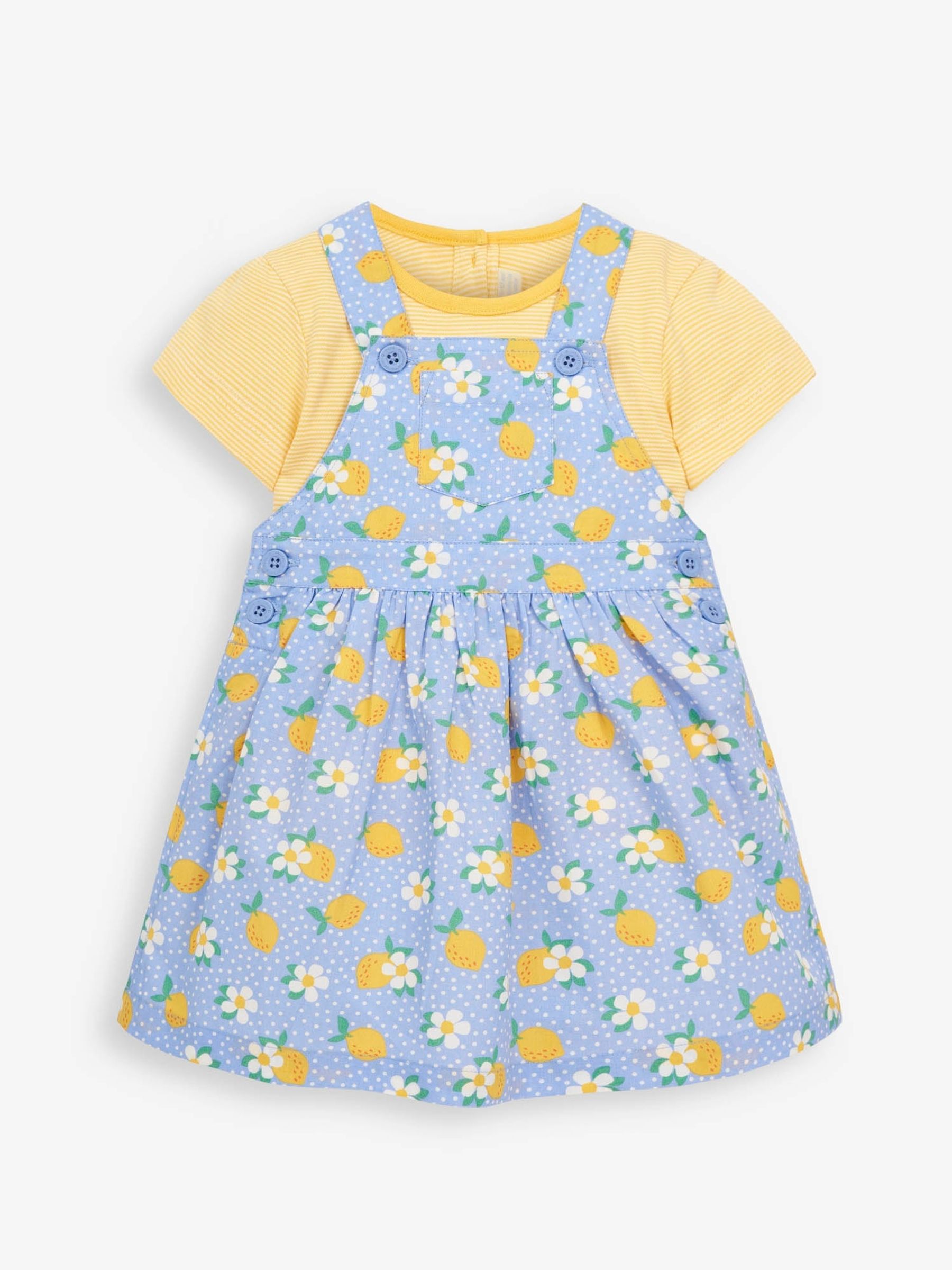 Blue Girls' 2-Piece Lemon Floral Dungaree Dress Set - Image 1 of 5