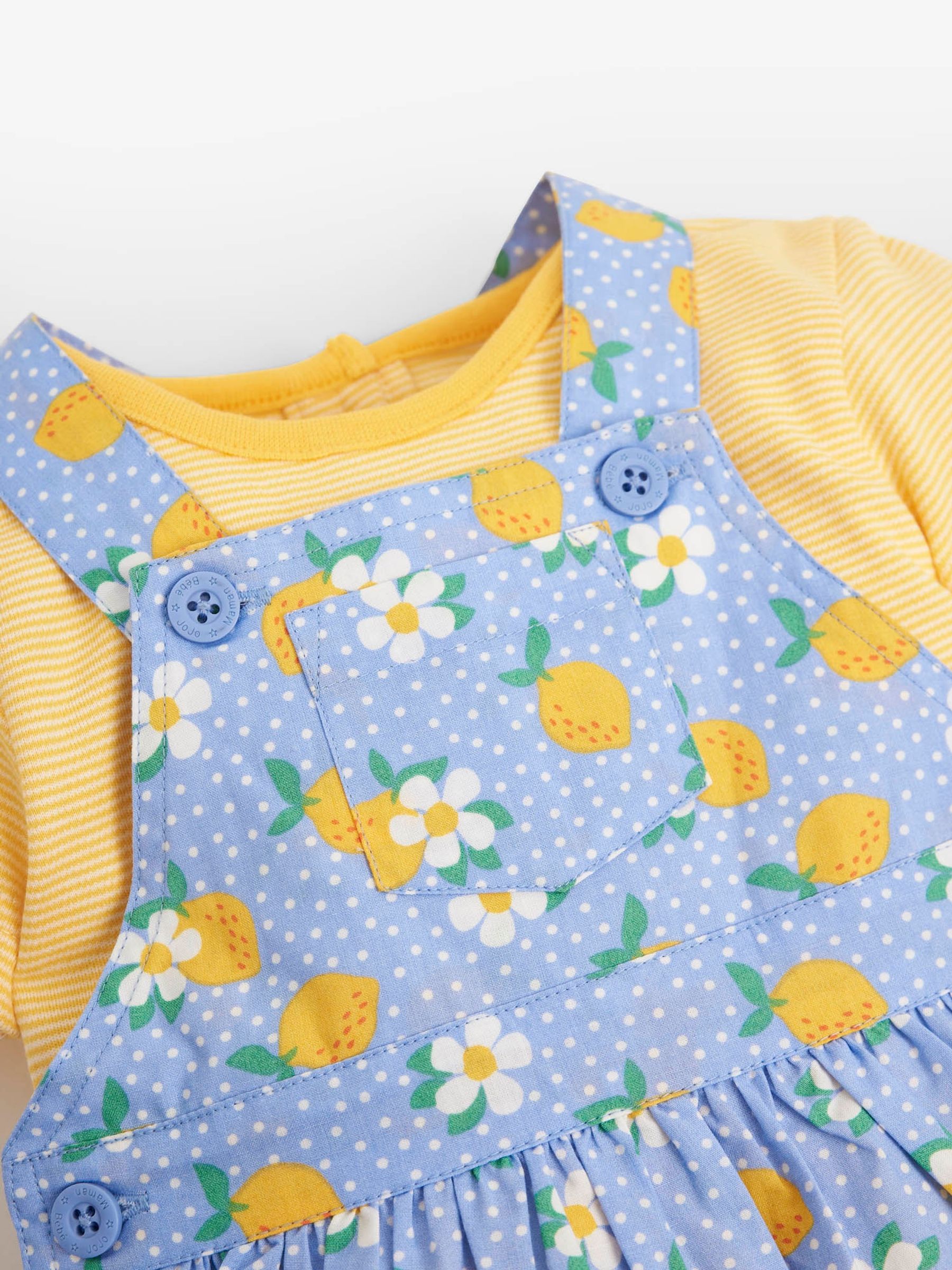 Blue Girls' 2-Piece Lemon Floral Dungaree Dress Set - Image 3 of 5