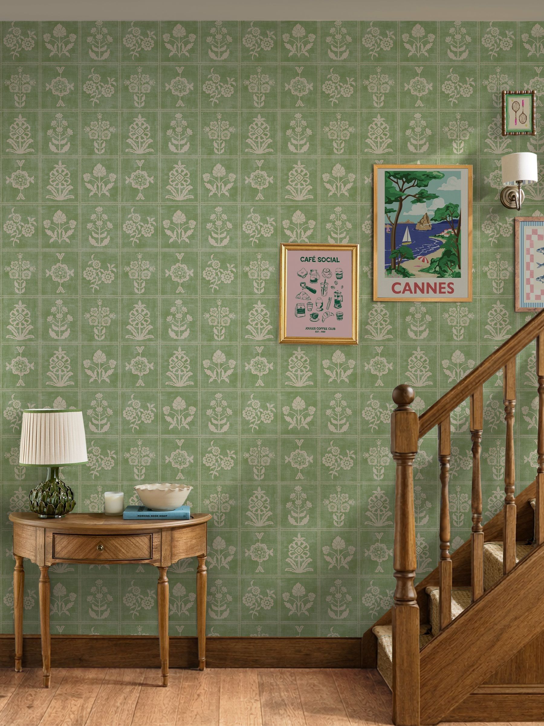 Pistachio Green Garden Floral Grid 10M Wallpaper - Image 1 of 5