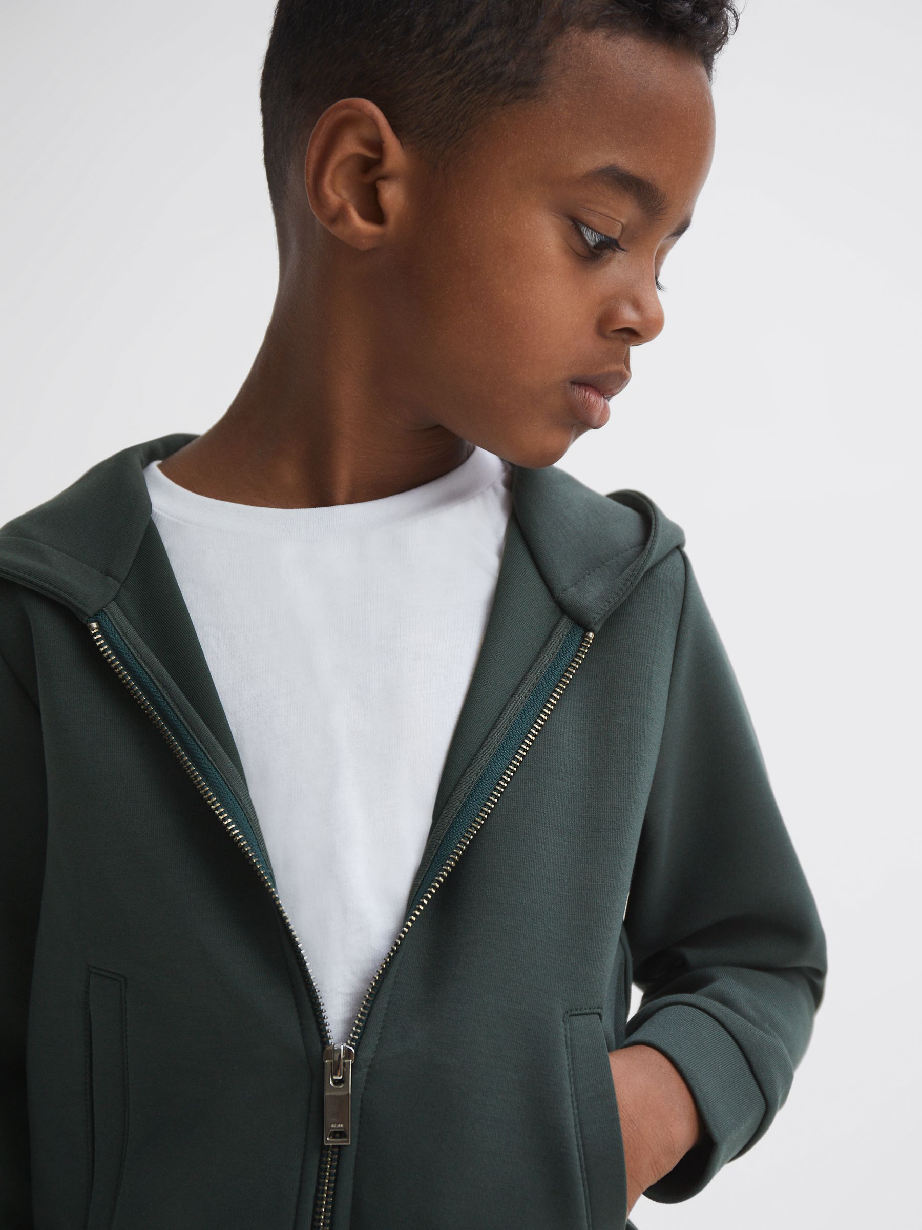 Senior Zip-Through Hoodie in Forest Green - Image 1 of 6