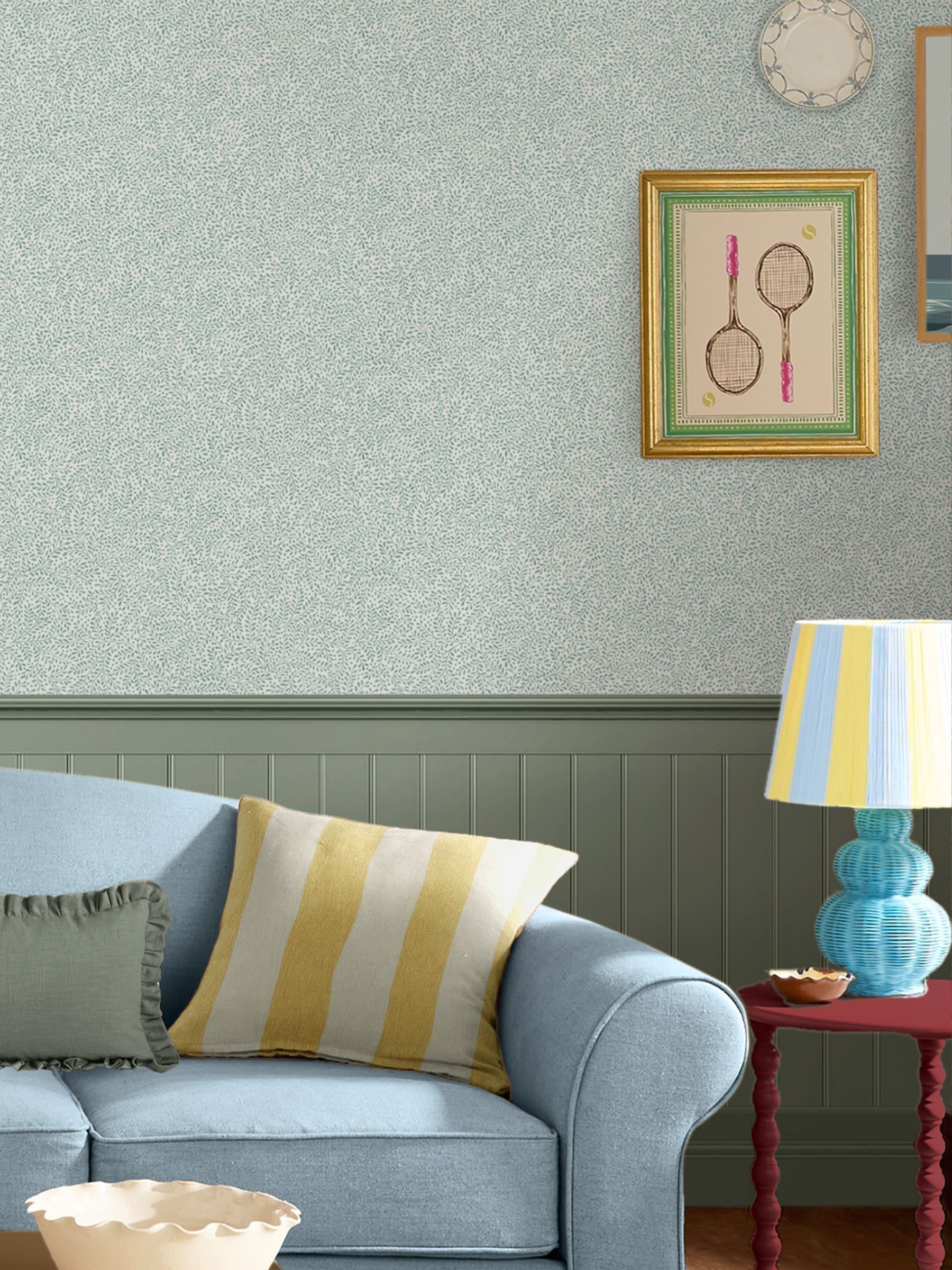 Duck Egg Blue Heritage Stripe 10M Wallpaper - Image 1 of 5