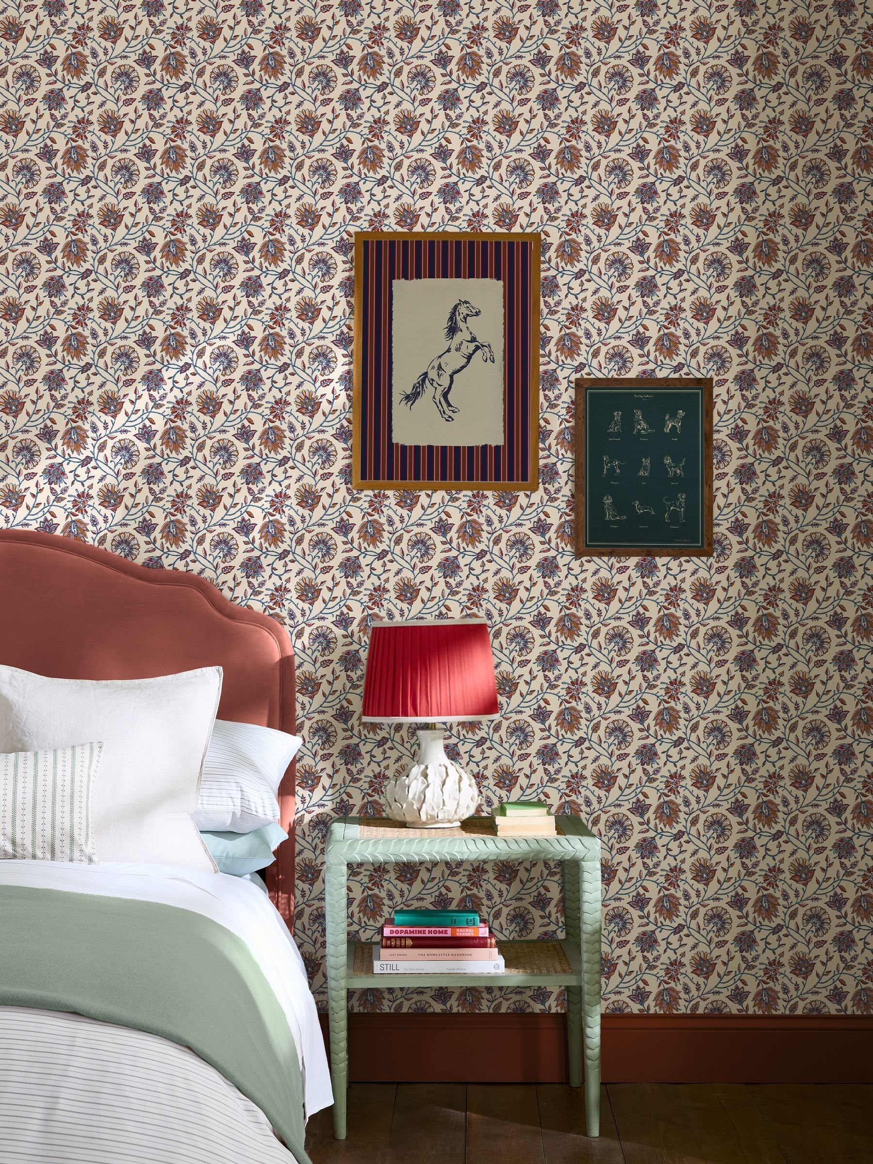 Blue Orange Trailing Indienne Floral 10M Wallpaper - Image 1 of 5