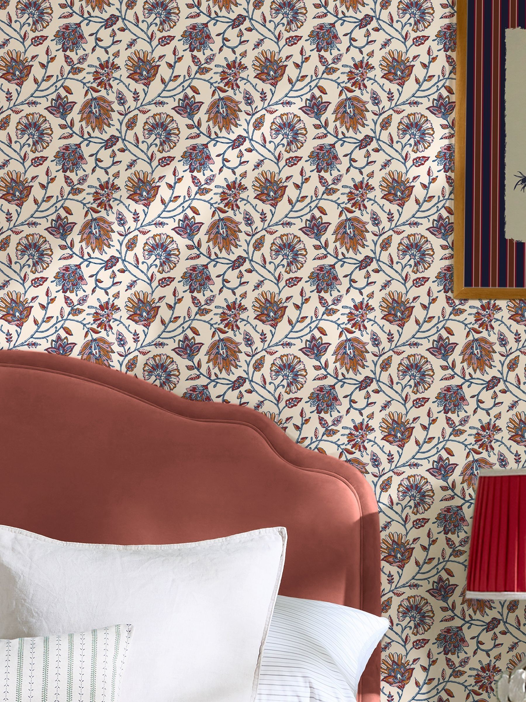 Blue Orange Trailing Indienne Floral 10M Wallpaper - Image 2 of 5